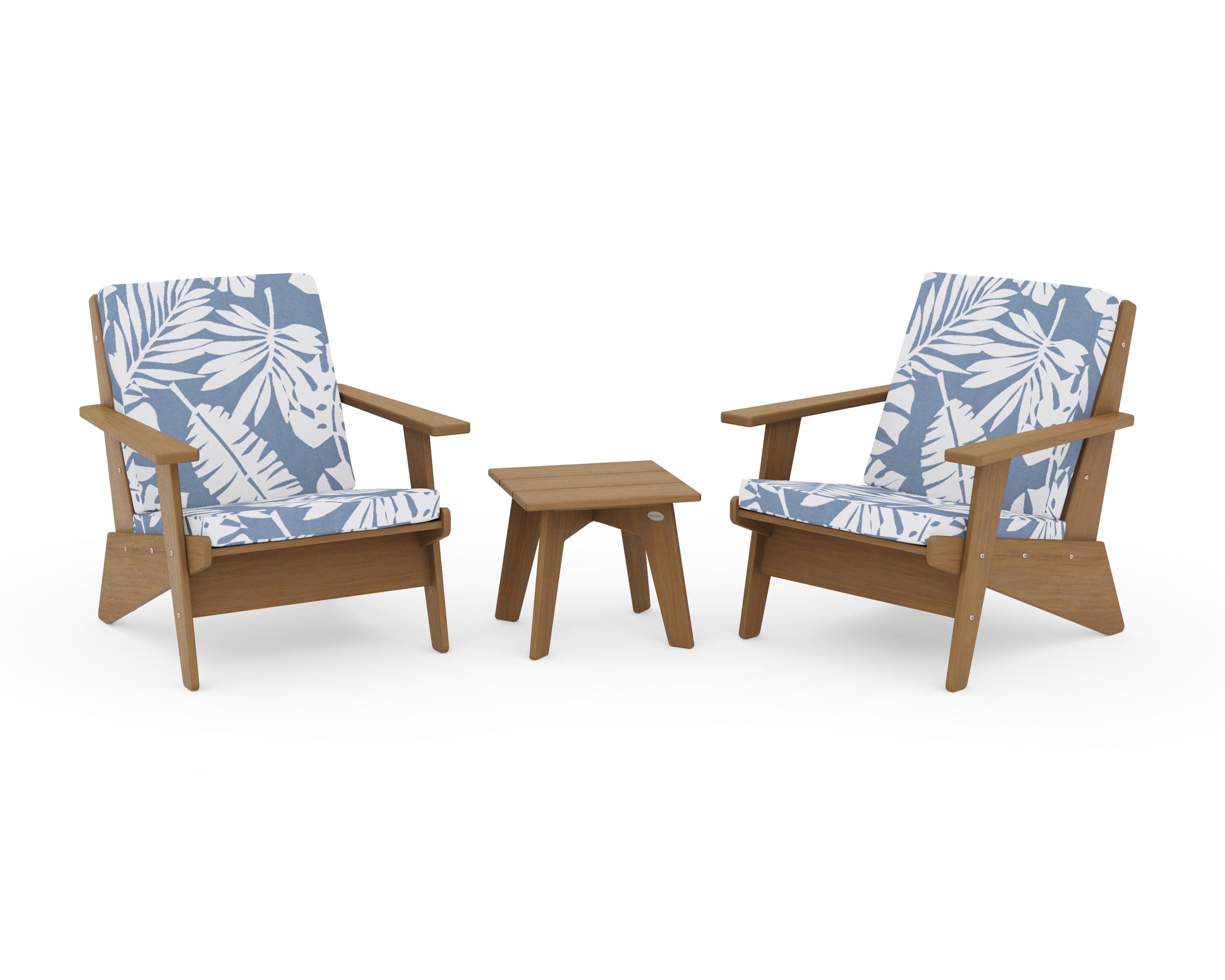 POLYWOOD Riviera Modern Lounge 3-Piece Set in Natural / Leaf Sky Blue