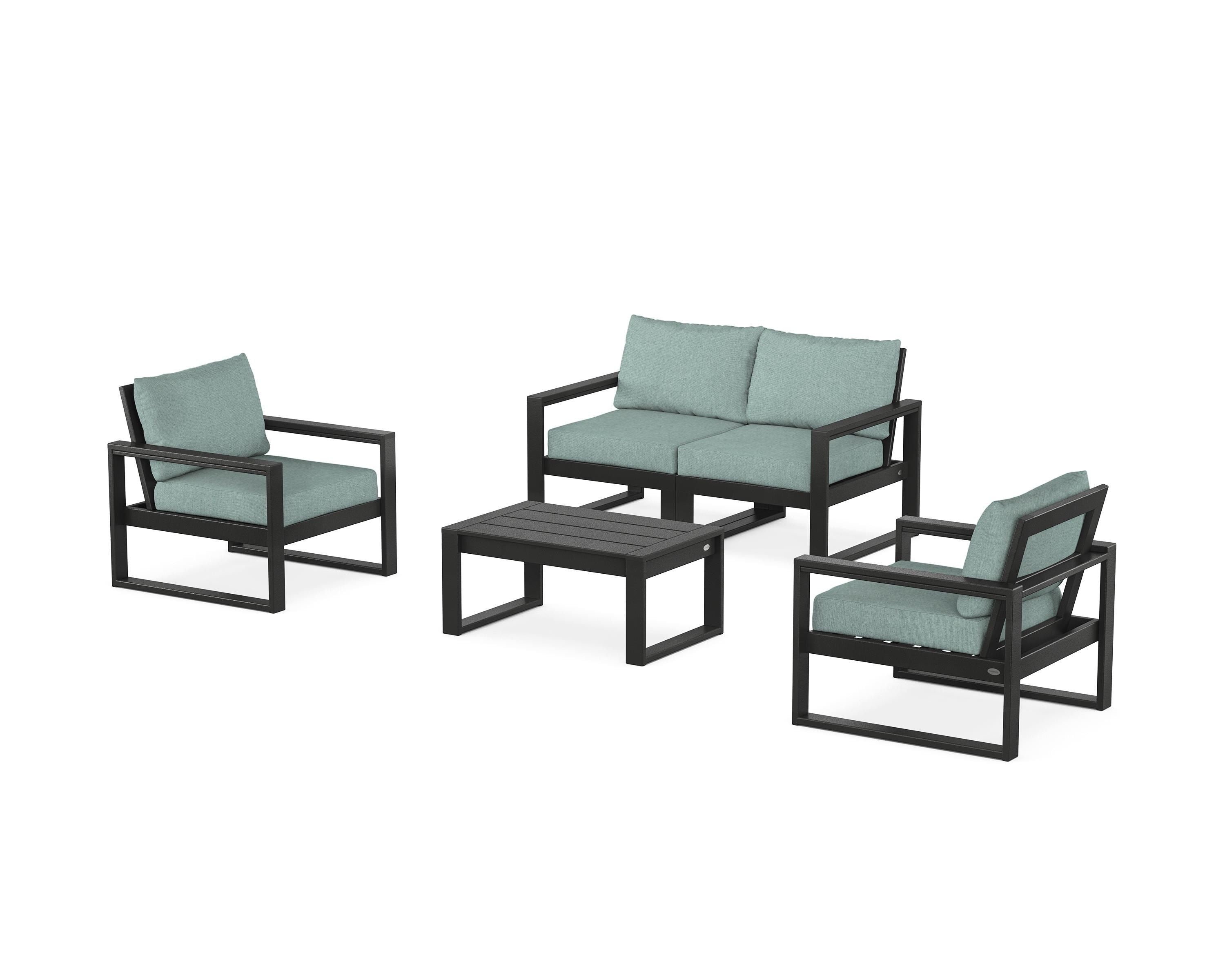 POLYWOOD EDGE Sectional 4-Piece Deep Seating Set with Loveseat in Black / Glacier Spa