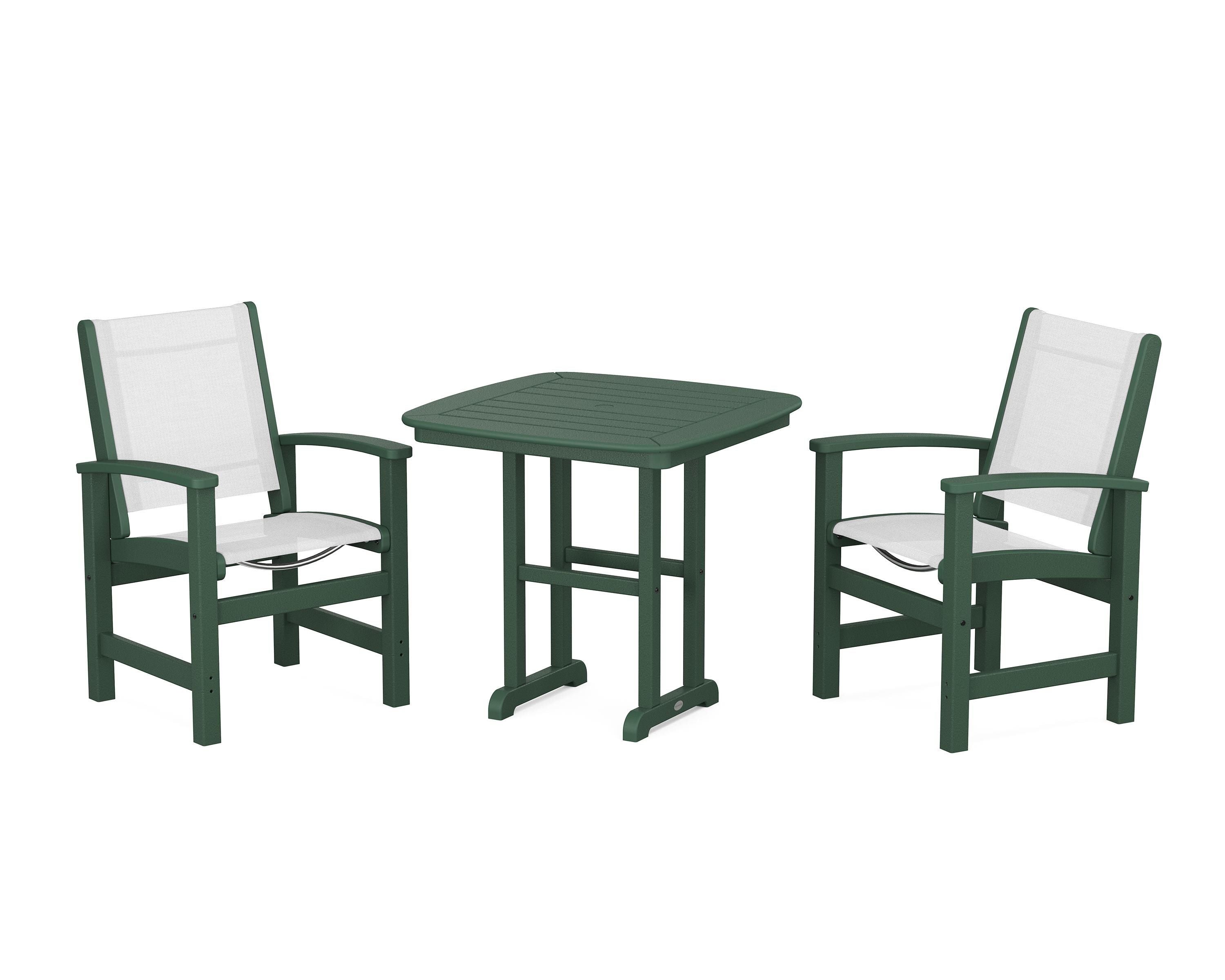POLYWOOD Coastal 3-Piece Dining Set in Green / White Sling
