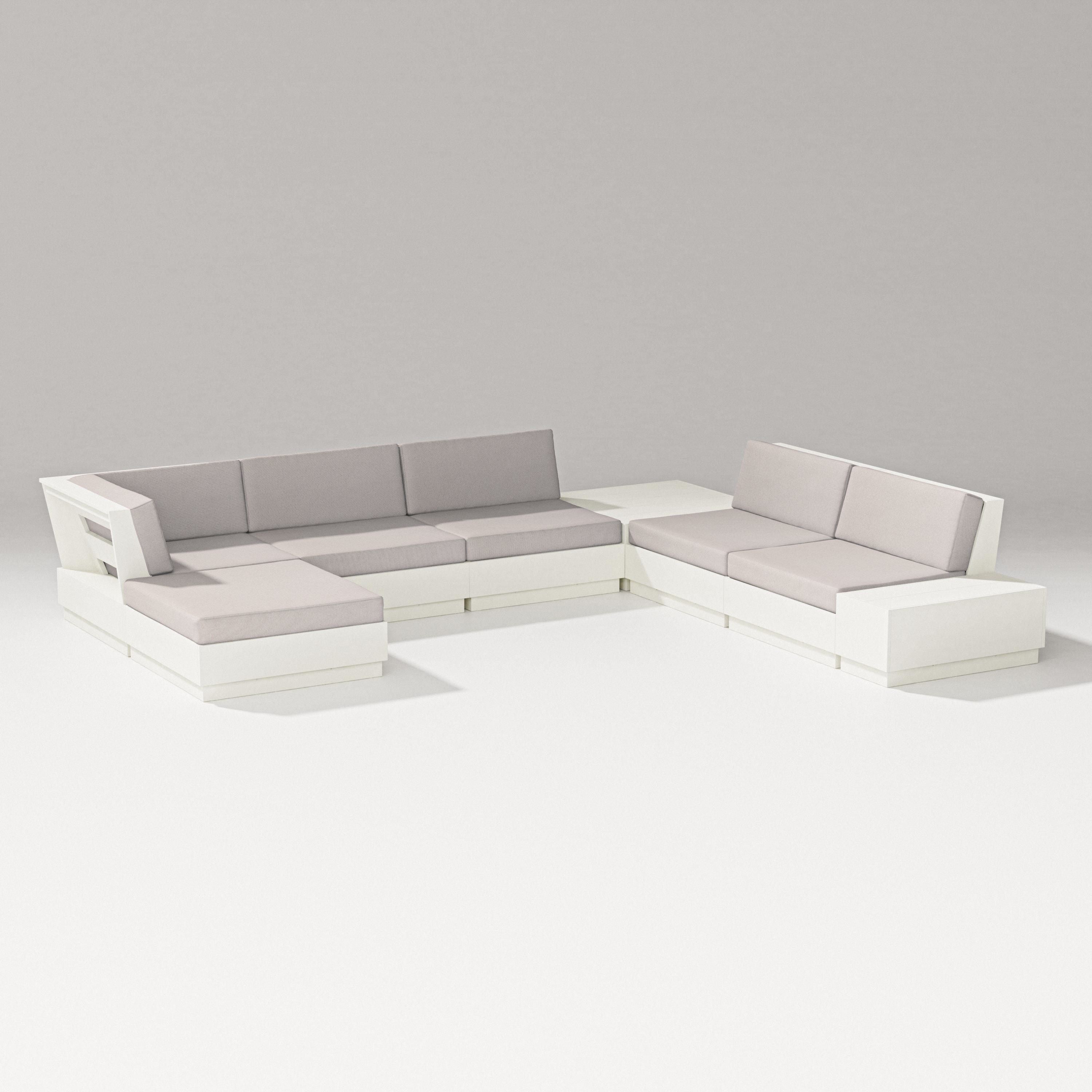 PW Designer Series Elevate 8-Piece Corner Sectional in Vintage White / Dune Burlap