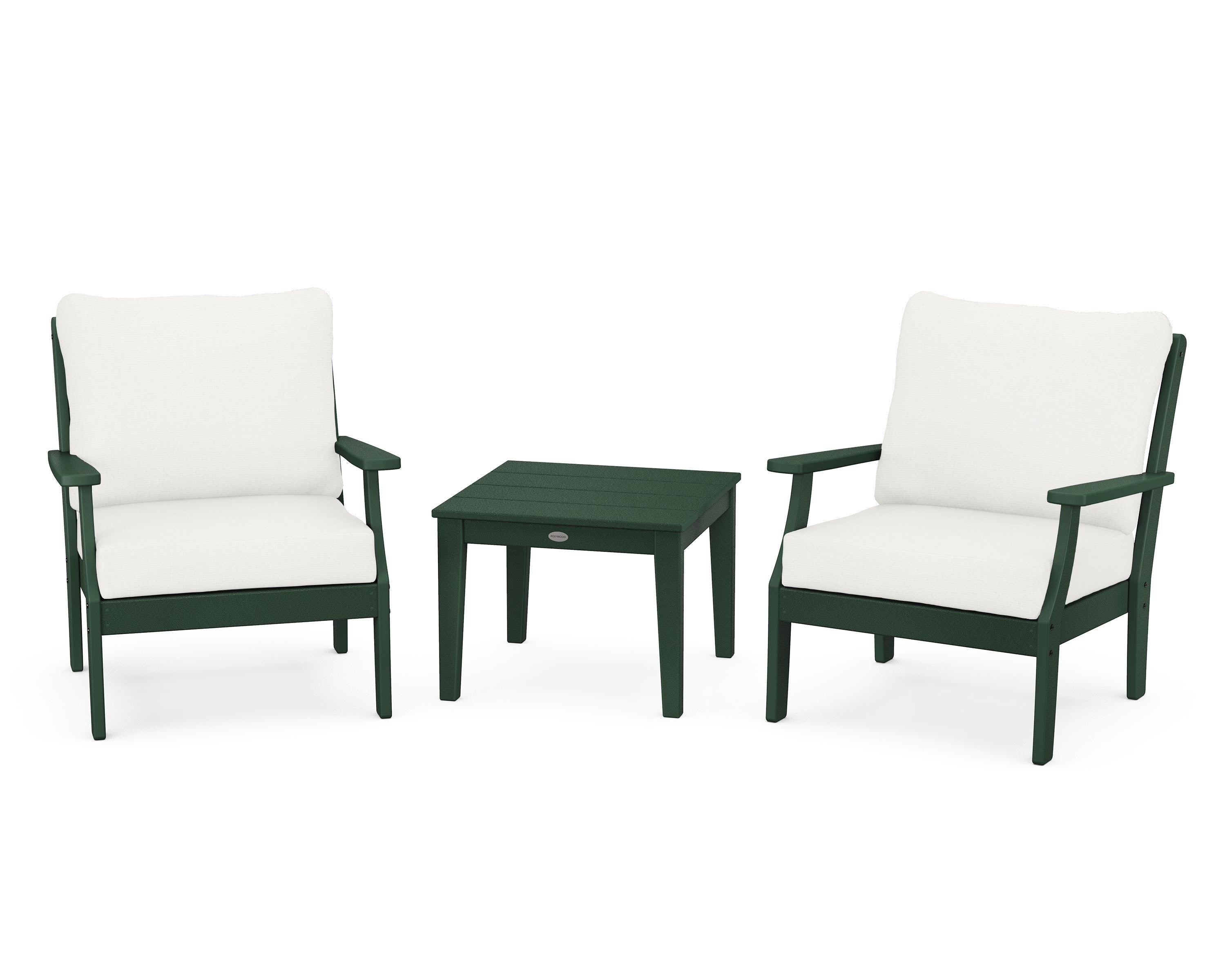 POLYWOOD Braxton 3-Piece Deep Seating Set in Green / Natural Linen