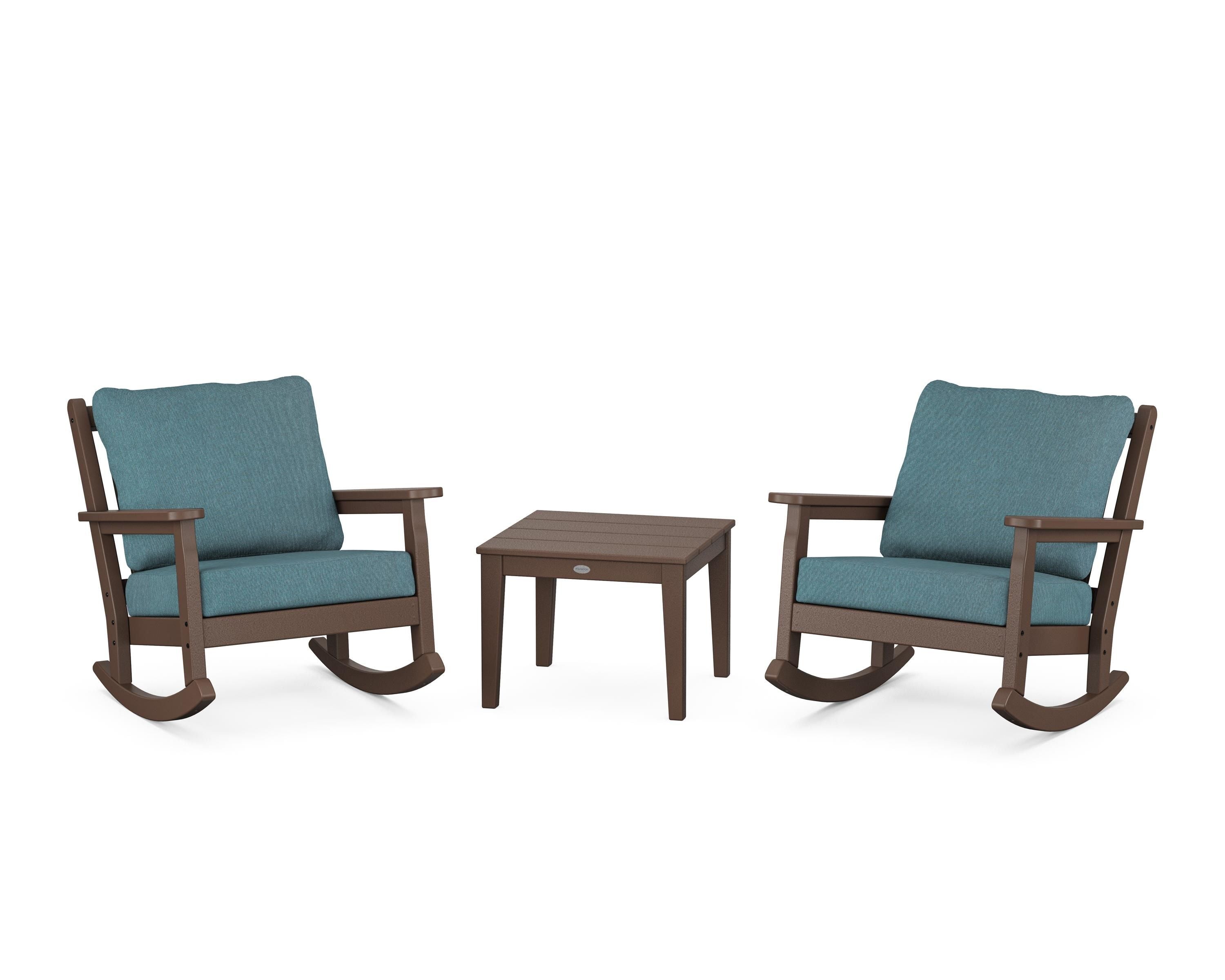 POLYWOOD Chippendale 3-Piece Deep Seating Rocker Set in Mahogany / Ocean Teal
