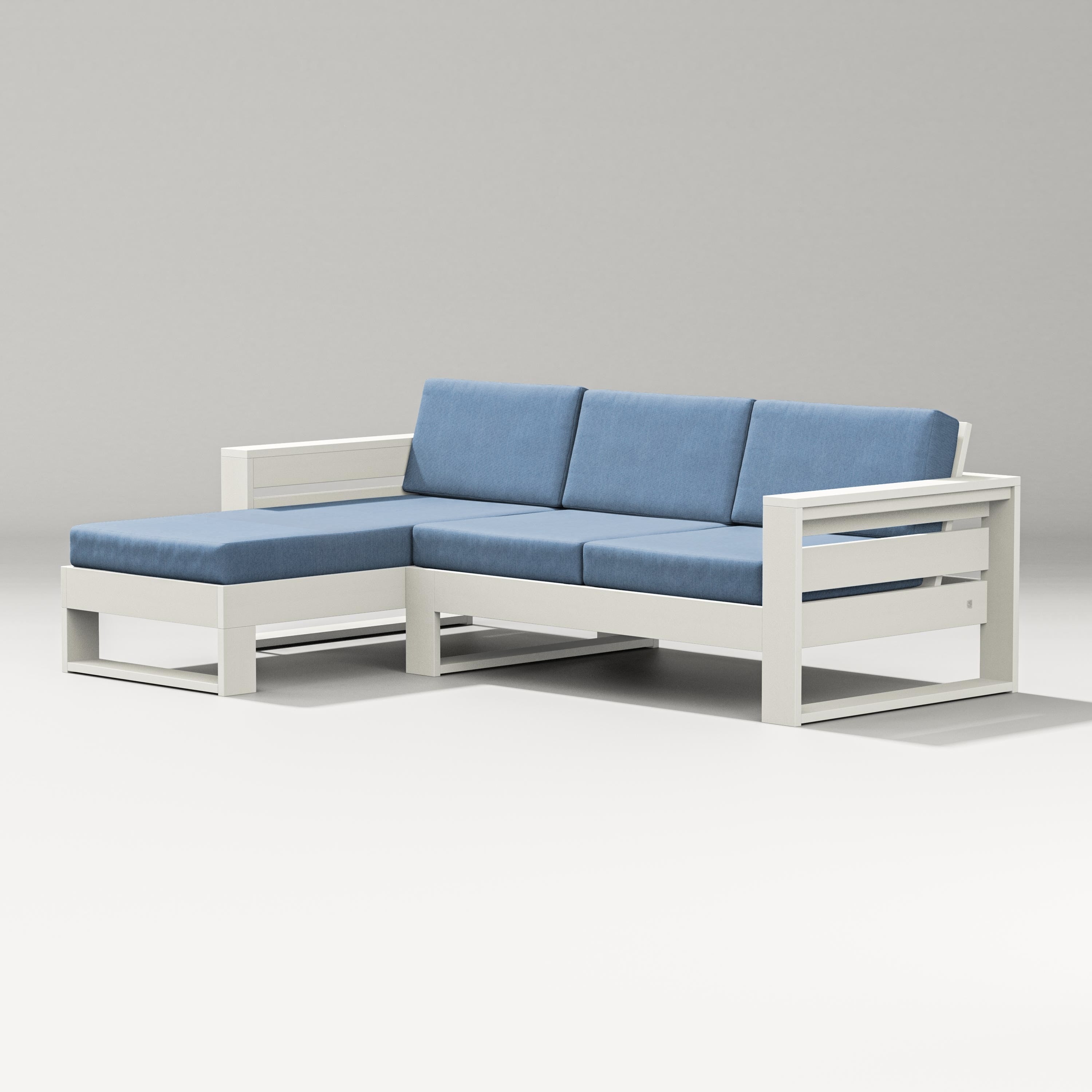 PW Designer Series Latitude Left Chaise Sectional in Vintage White / Sky Blue