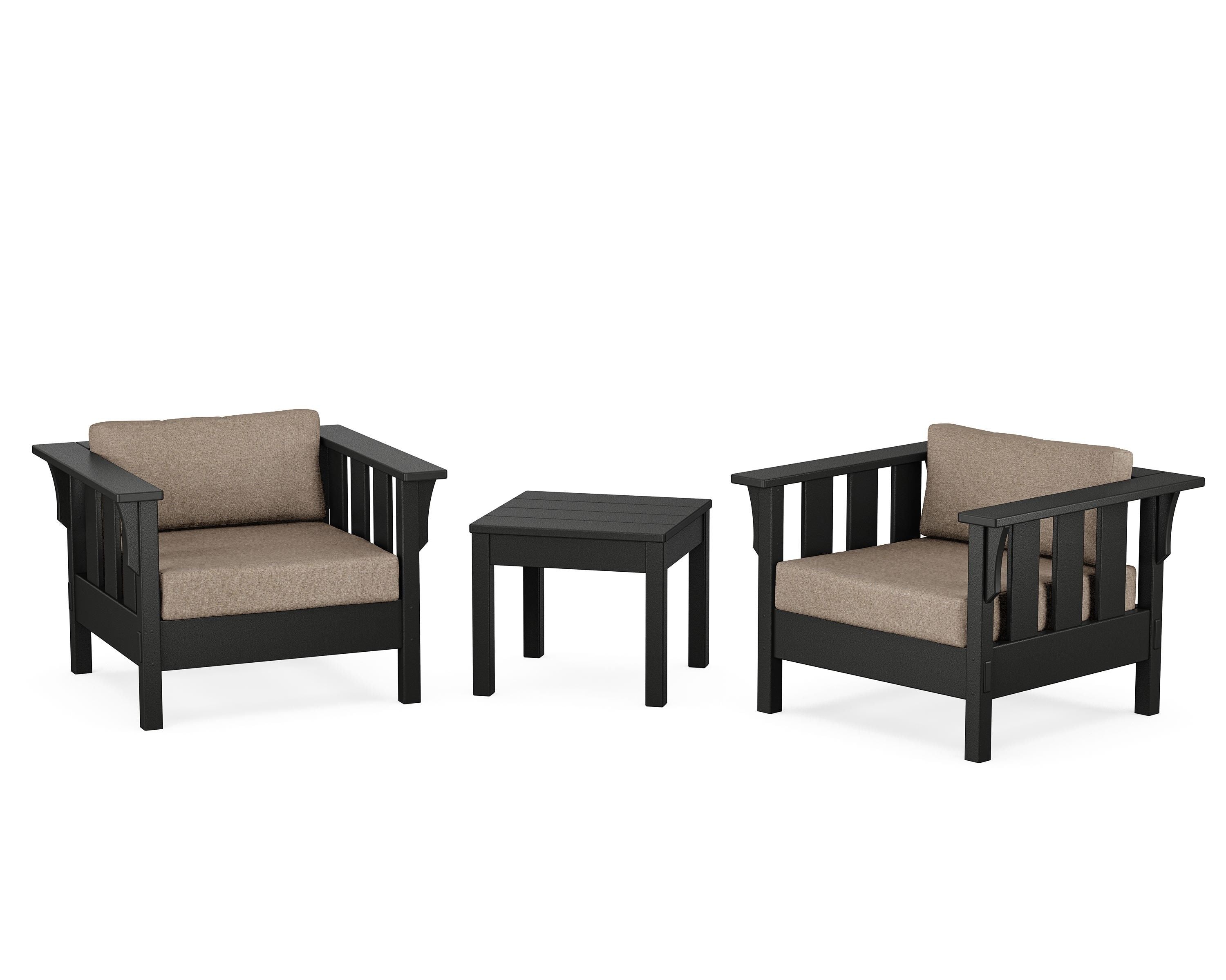 Martha Stewart by POLYWOOD Acadia 3-Piece Deep Seating Set in Black / Spiced Burlap