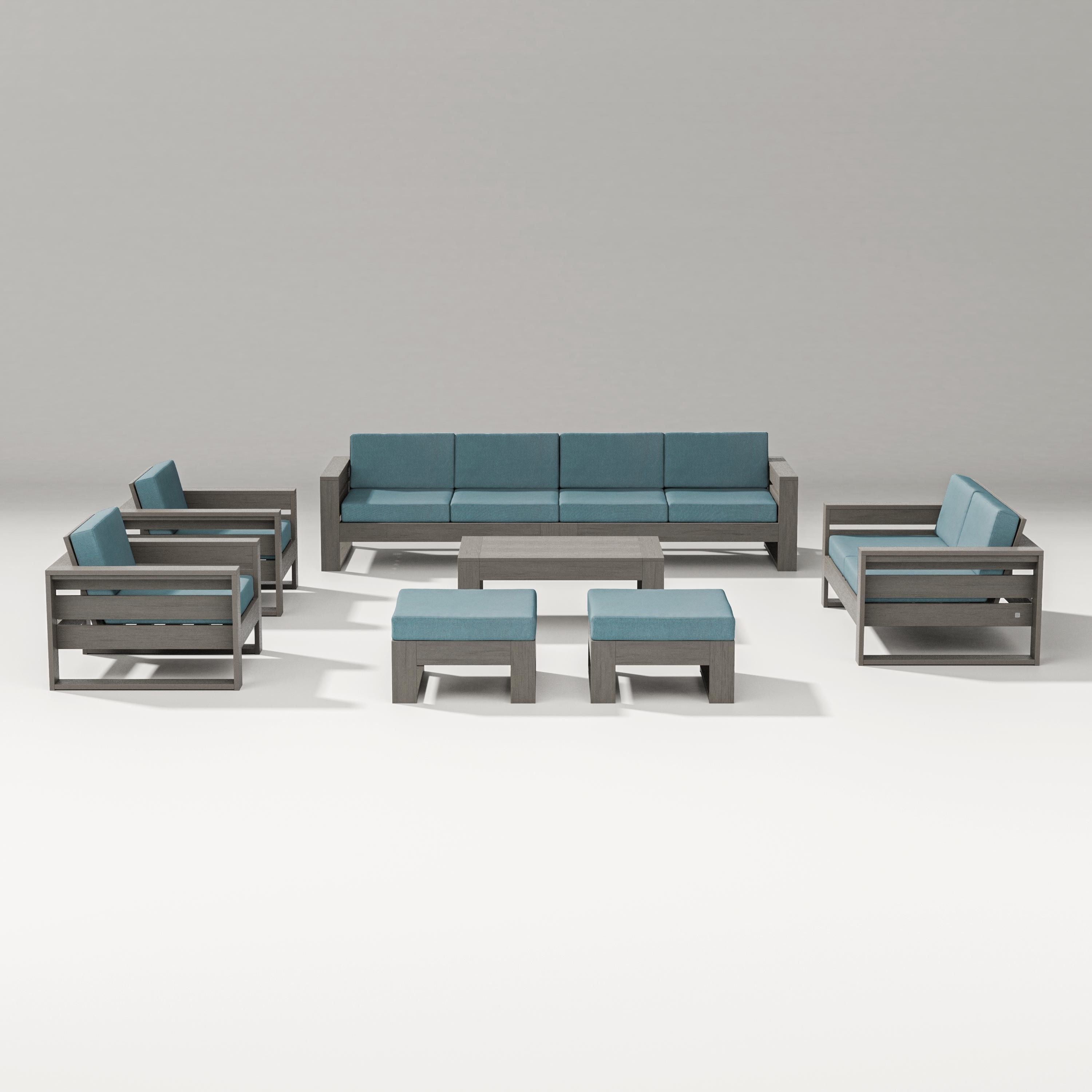 PW Designer Series Latitude 8-Piece Lounge Sofa Set in Driftwood / Ocean Teal
