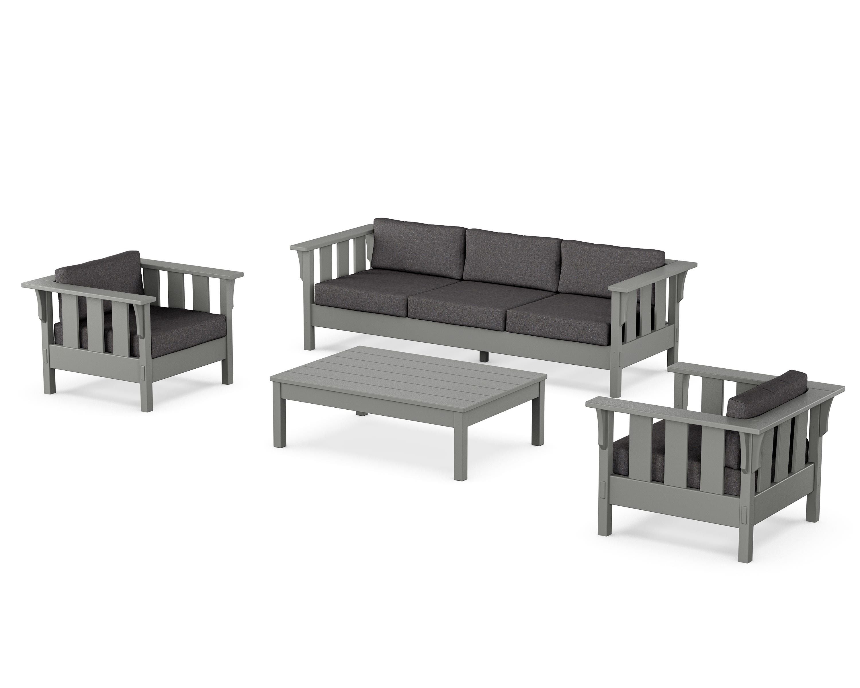 Martha Stewart by POLYWOOD Acadia 4-Piece Deep Seating Set with Sofa in Slate Grey / Ash Charcoal