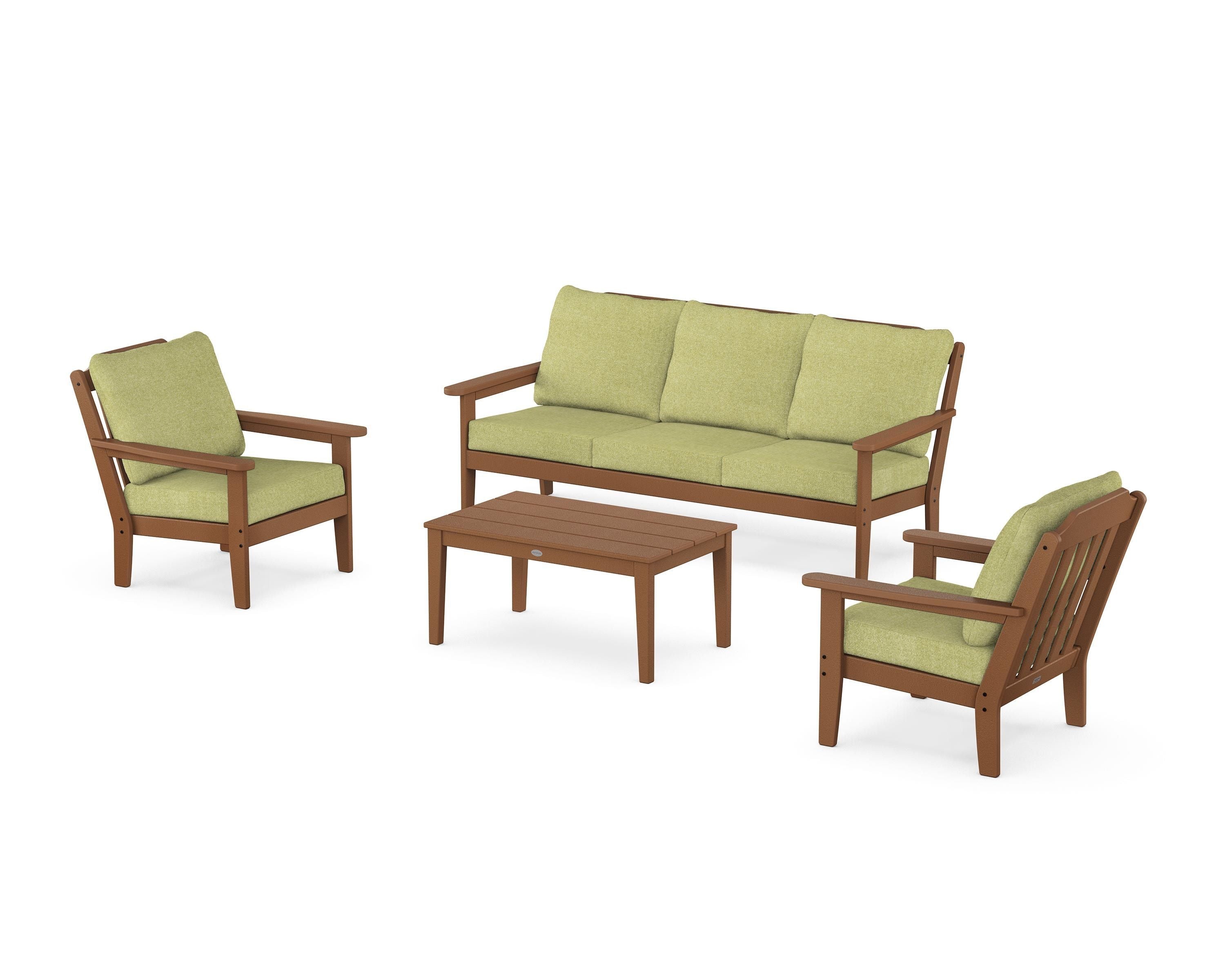 Country Living Cottage 4-Piece Deep Seating Set with Sofa in Teak / Chartreuse Boucle