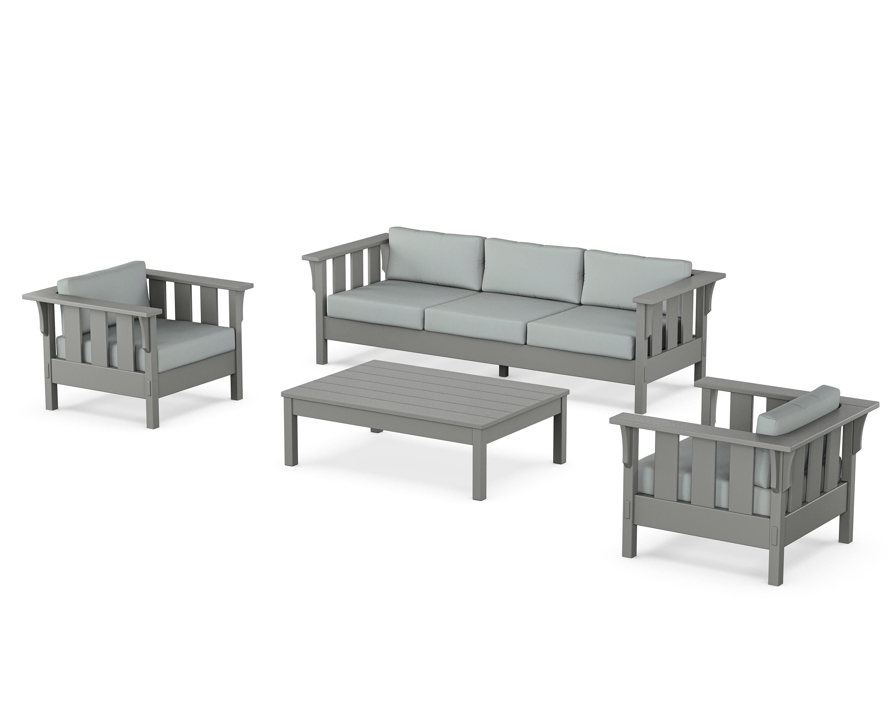 Martha Stewart by POLYWOOD Acadia 4-Piece Deep Seating Set with Sofa in Slate Grey / Spa