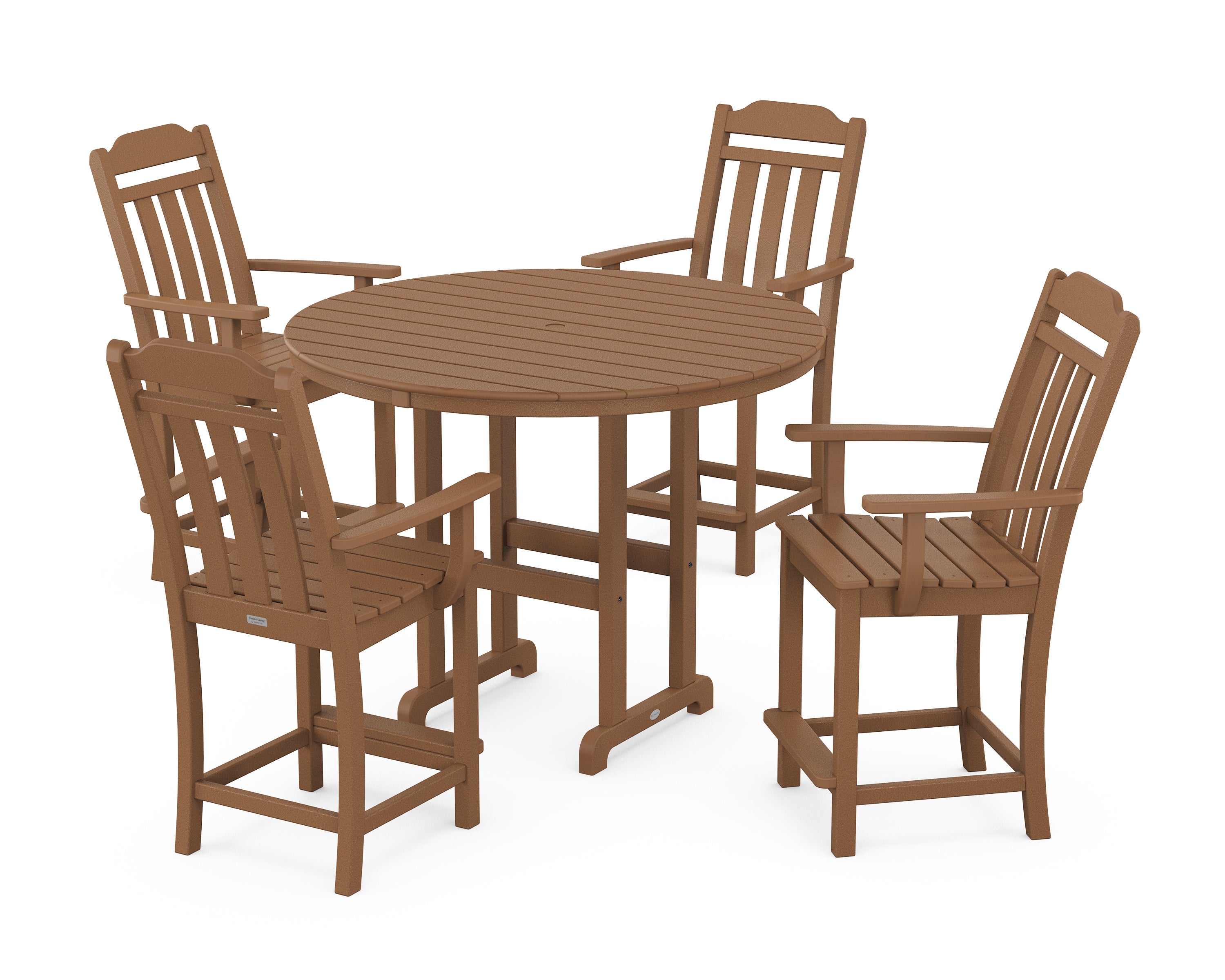 POLYWOOD Country Living 5-Piece Round Farmhouse Counter Set in Teak