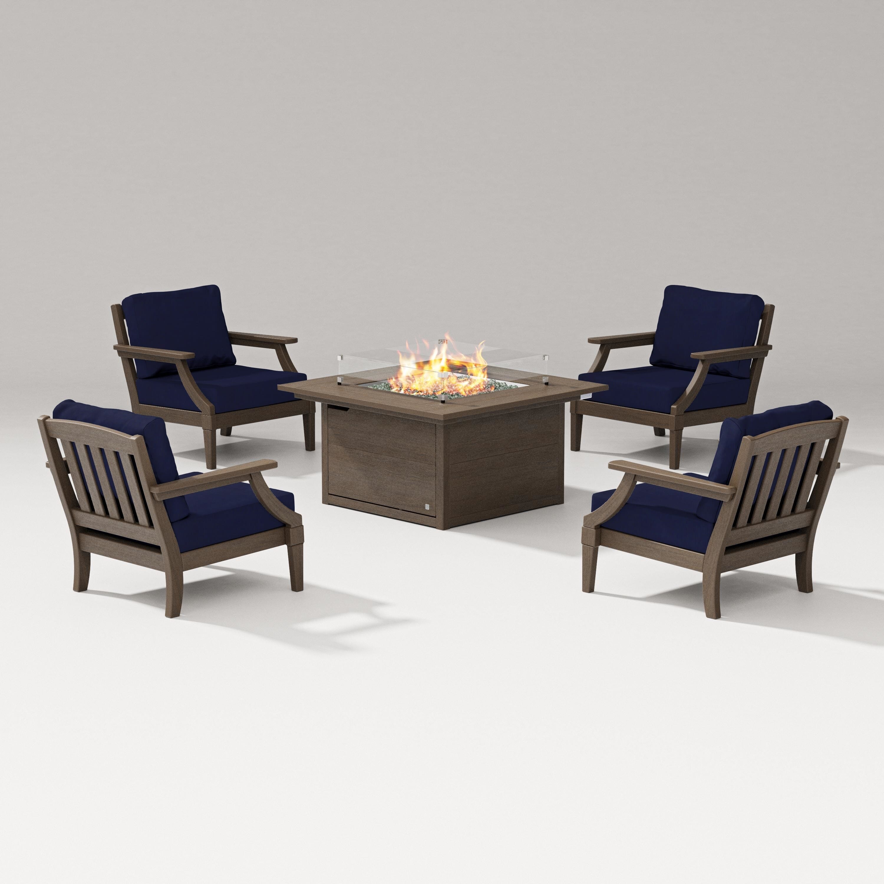 PW Designer Series Estate 5-Piece Lounge Fire Table Set in Kona / Navy