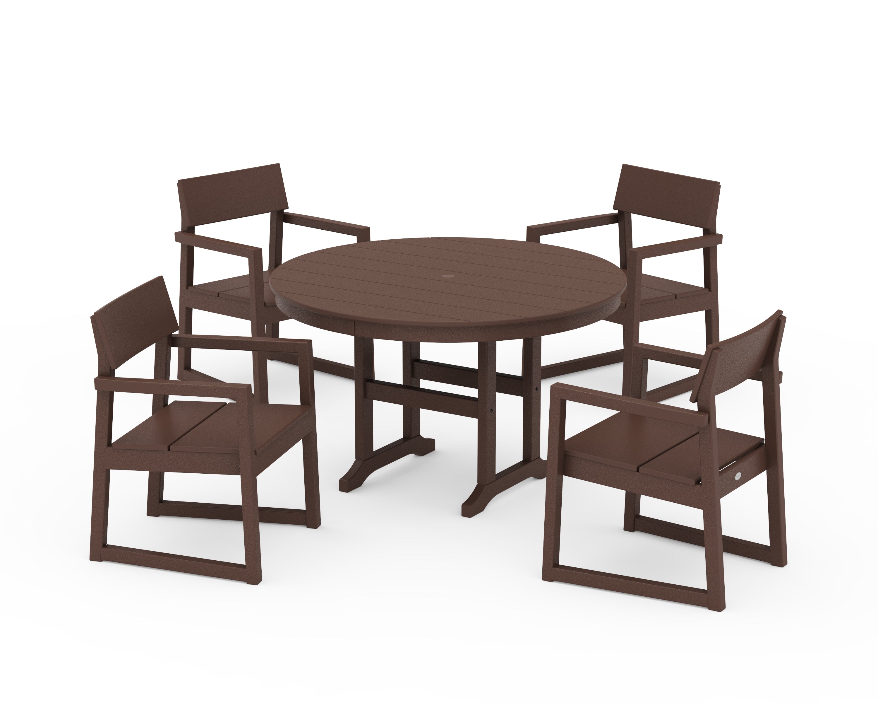 POLYWOOD EDGE 5-Piece Round Farmhouse Dining Set in Mahogany
