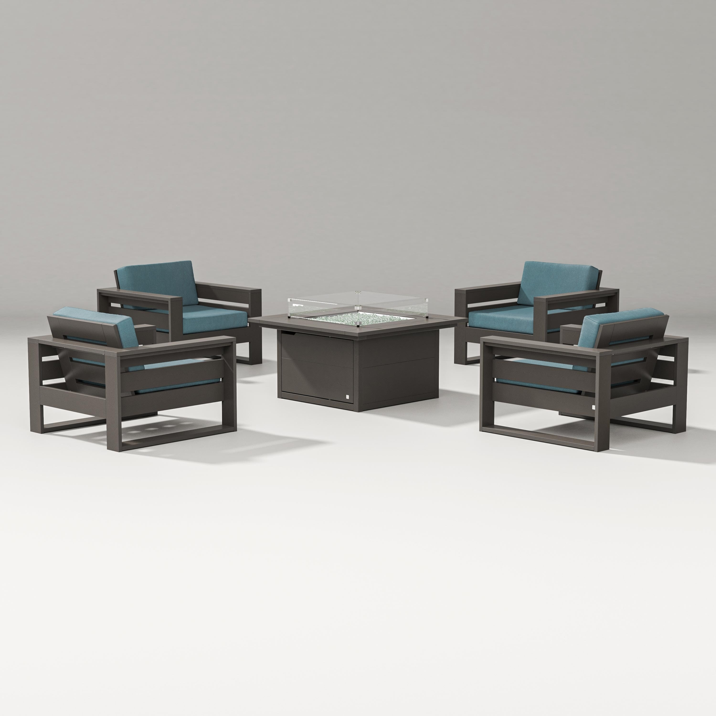 PW Designer Series Latitude 5-Piece Lounge Fire Table Set in Vintage Coffee / Ocean Teal