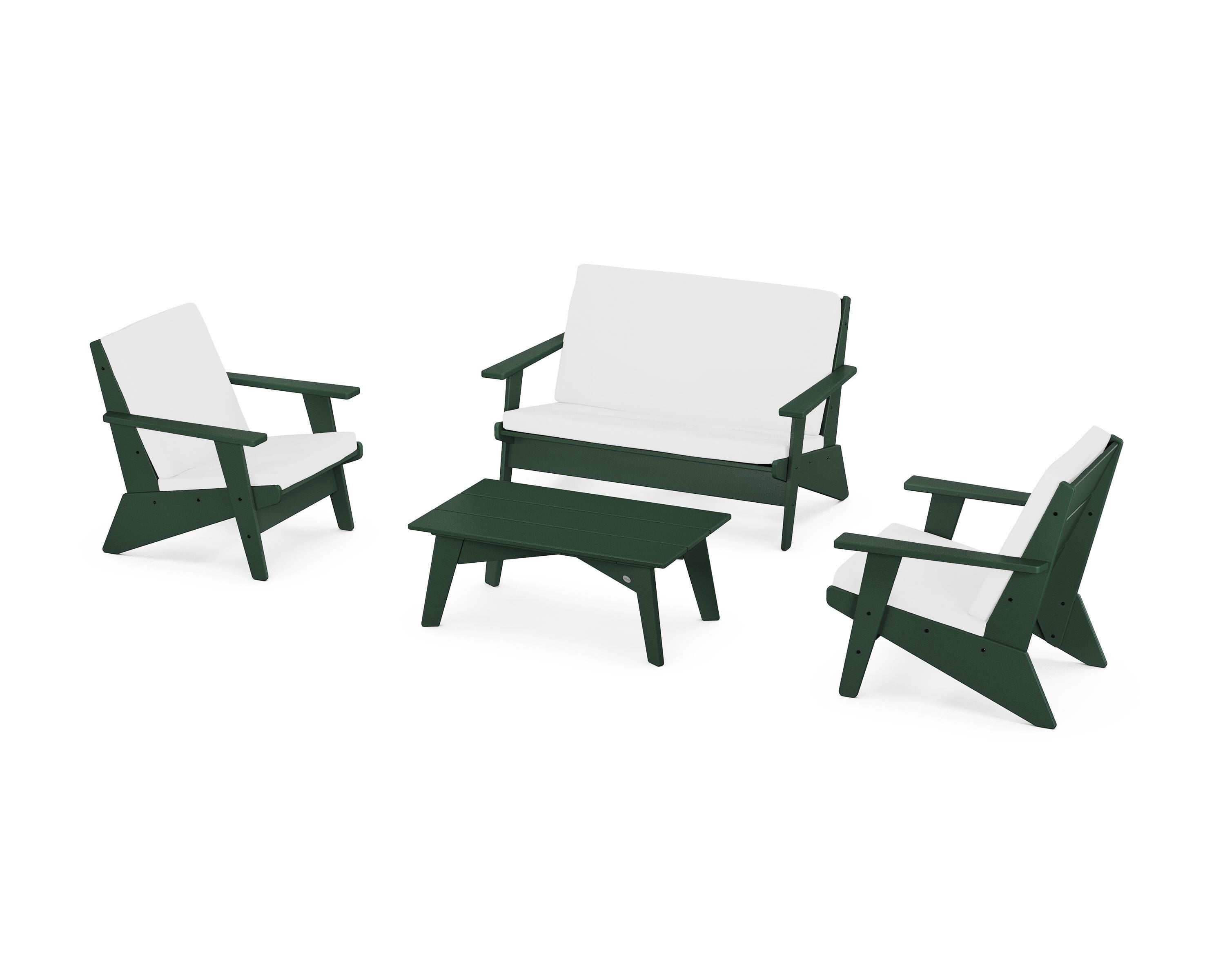 POLYWOOD Riviera Modern Lounge 4-Piece Set in Green / Natural