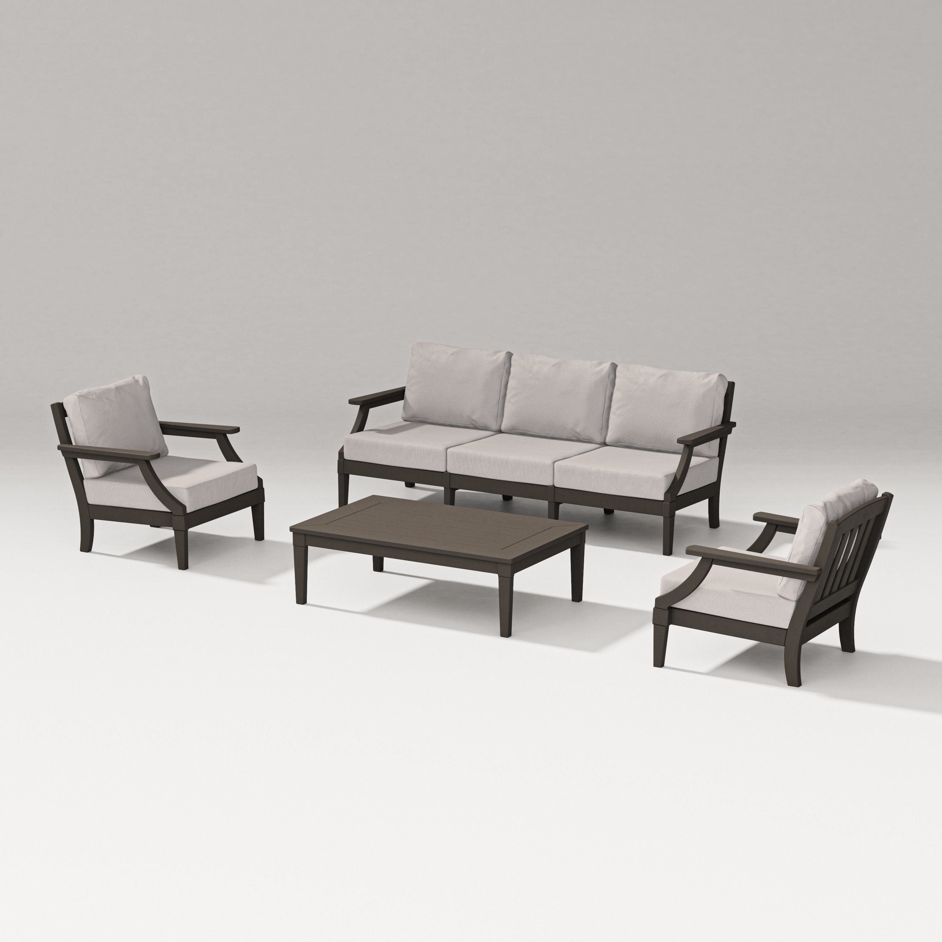 PW Designer Series Estate 4-Piece Lounge Sofa Set in Vintage Coffee / Dune Burlap
