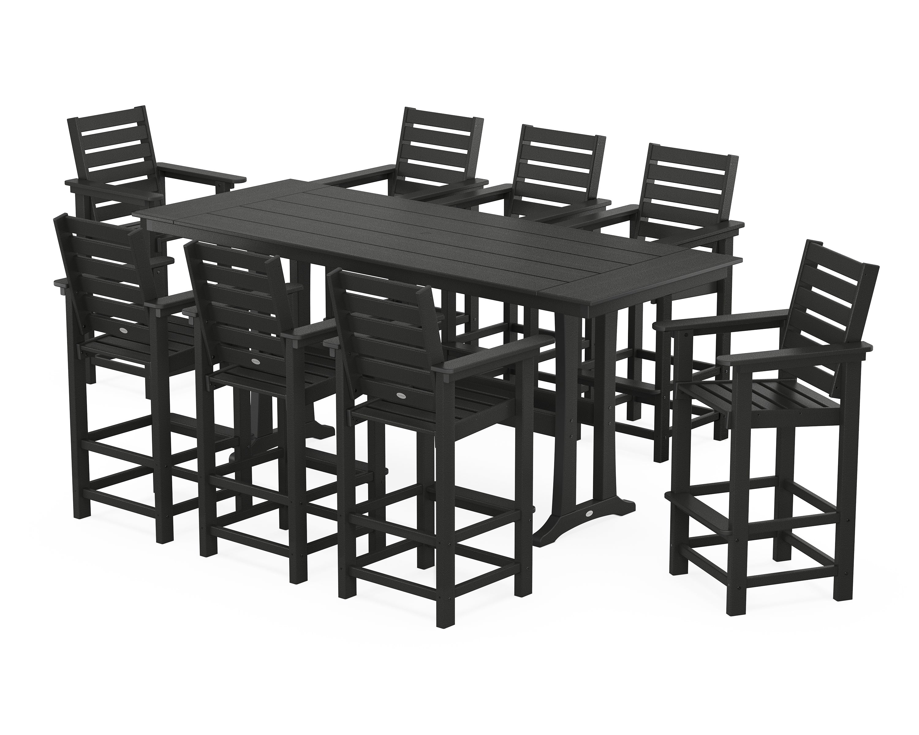 POLYWOOD® Captain 9-Piece Farmhouse Bar Set with Trestle Legs in Black