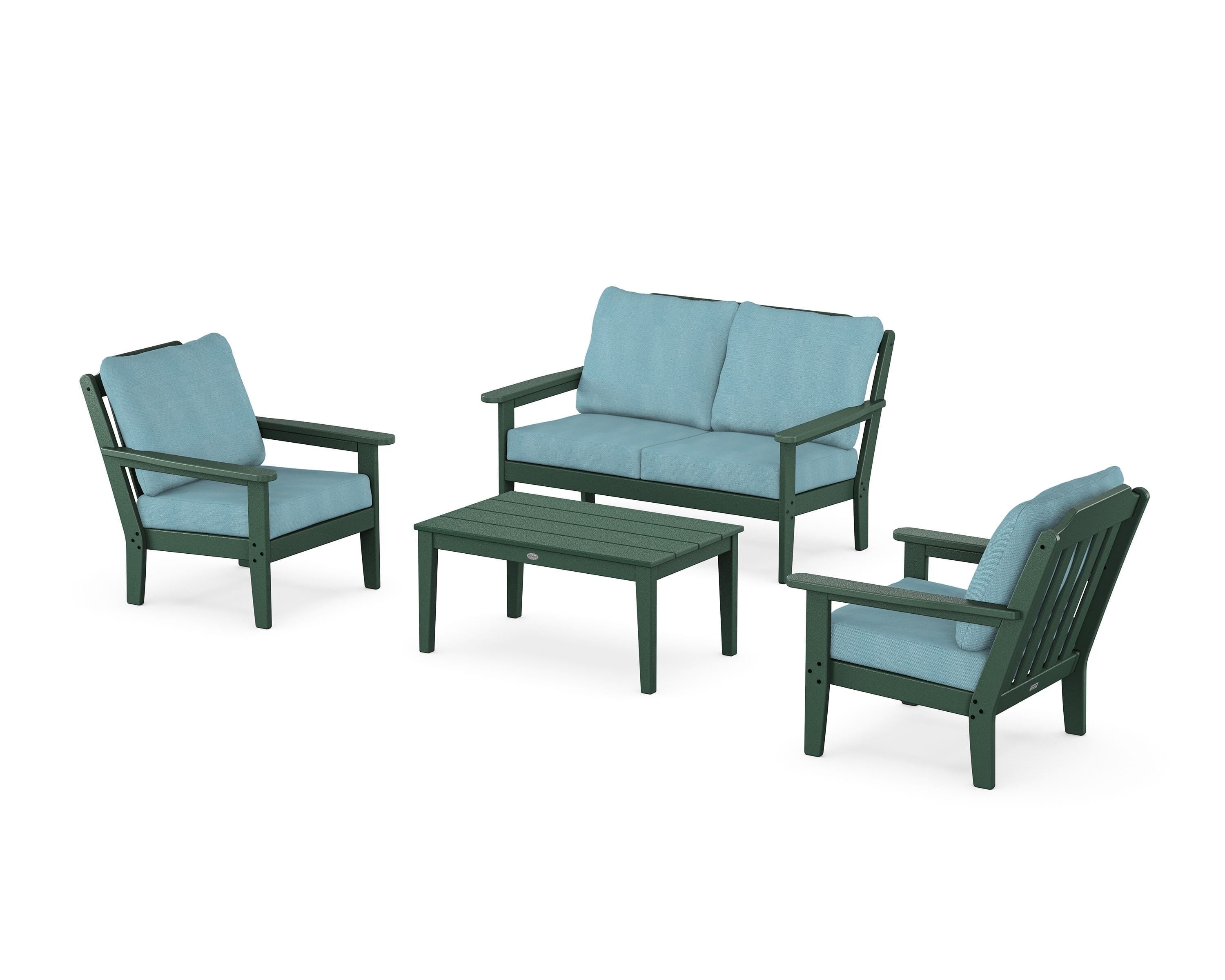 Country Living Cottage 4-Piece Deep Seating Set with Loveseat in Green / Lattice Sky Blue
