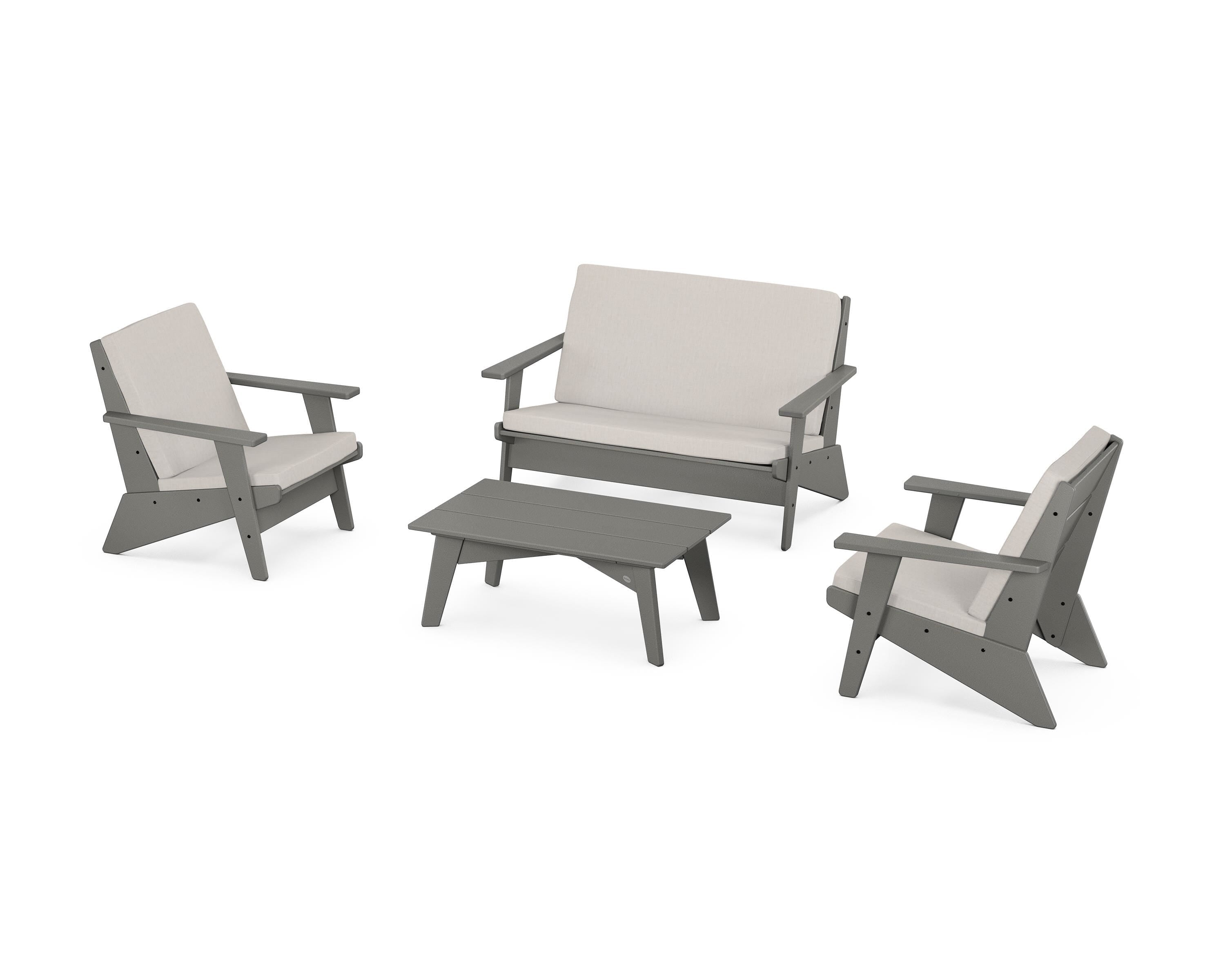 POLYWOOD Riviera Modern Lounge 4-Piece Set in Slate Grey / Cast Ash