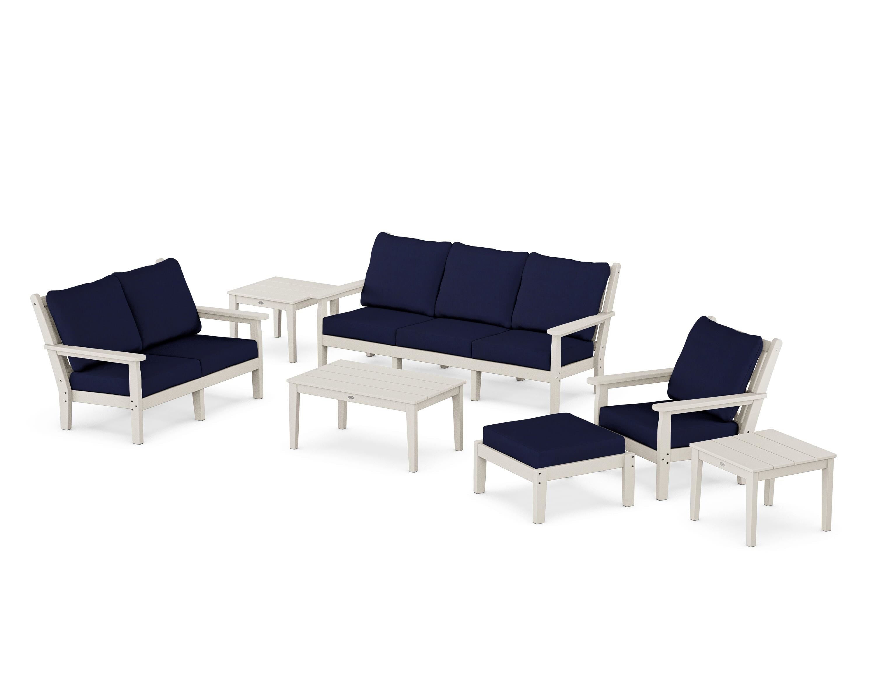 POLYWOOD Chippendale 7-Piece Deep Seating Set in Sand / Navy