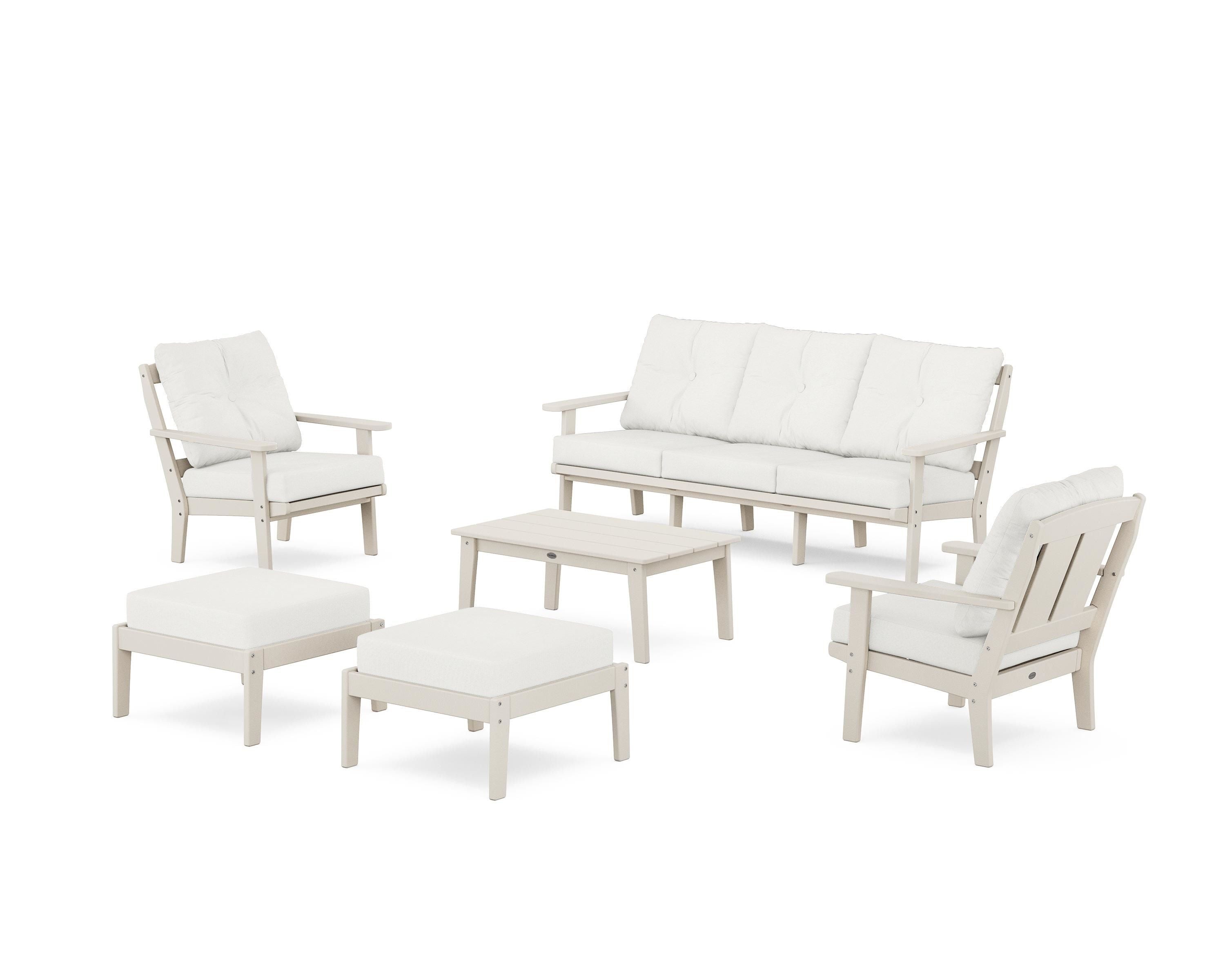 POLYWOOD Mission 6-Piece Lounge Sofa Set in Sand / Natural Linen