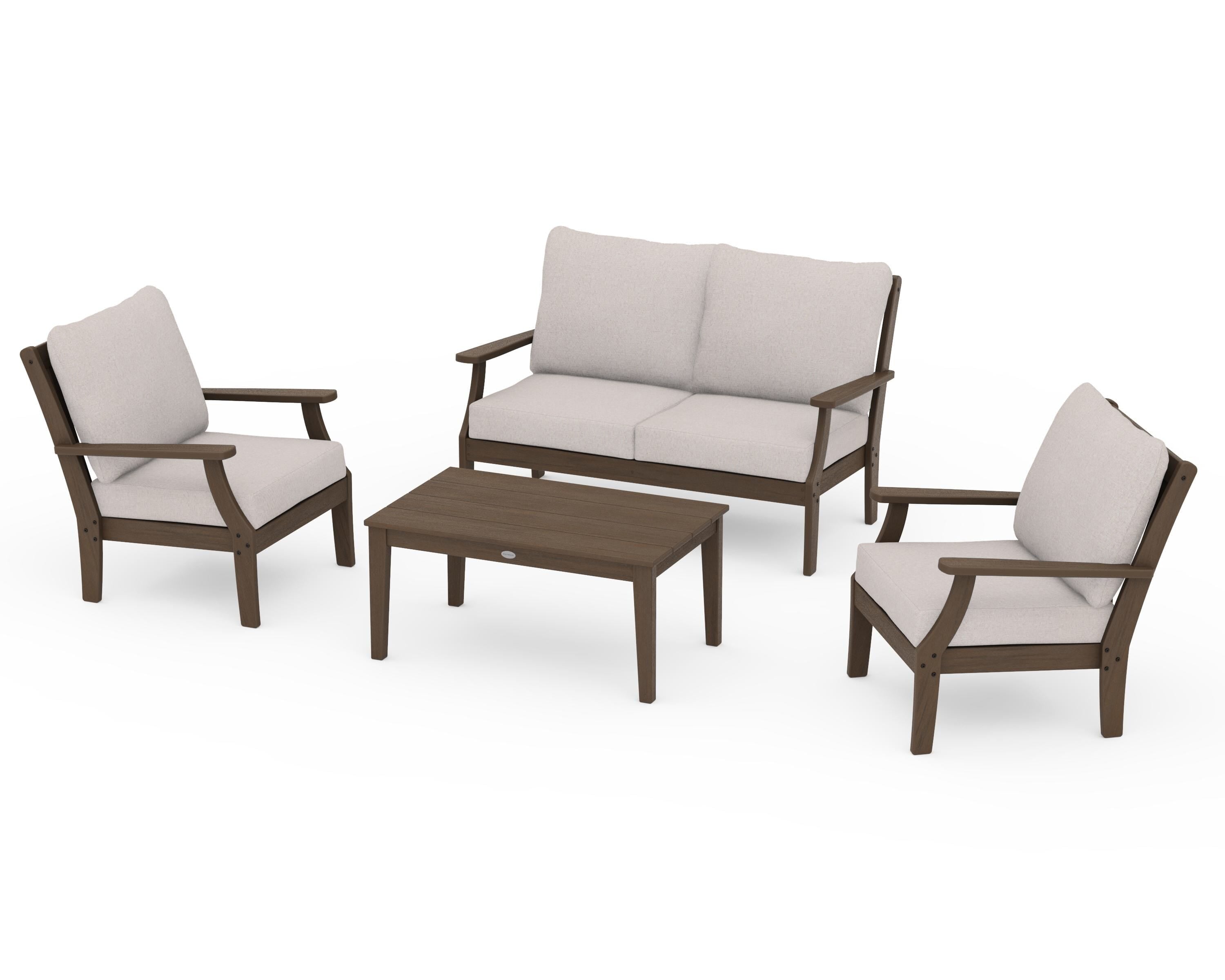 POLYWOOD Braxton 4-Piece Deep Seating Chair Set in Kona / Dune Burlap