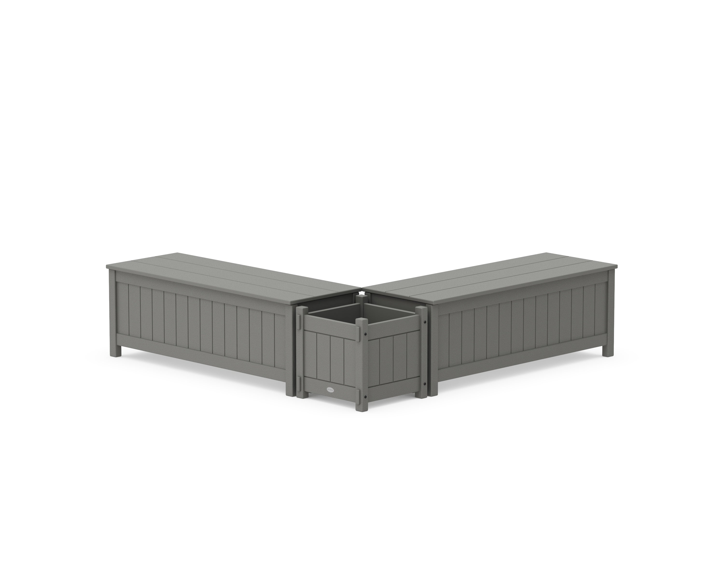 POLYWOOD 48" Vineyard L- Shaped Planter Storage Bench Set in Slate Grey