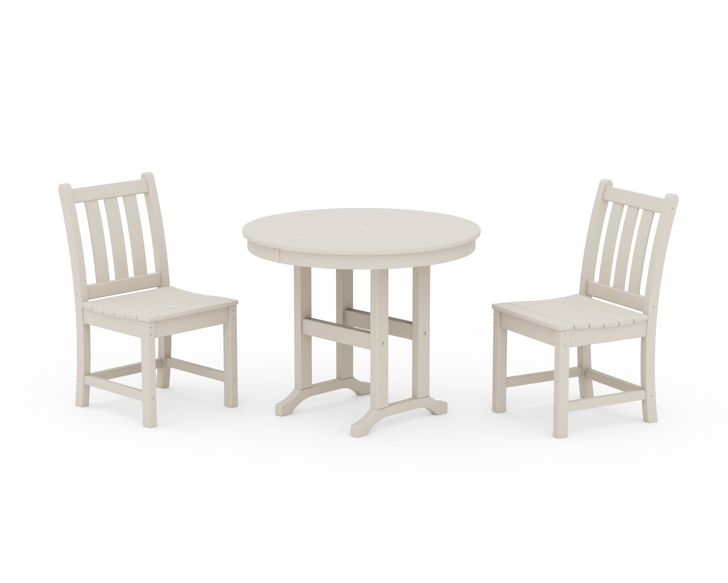 POLYWOOD Traditional Garden Side Chair 3-Piece Round Dining Set in Sand