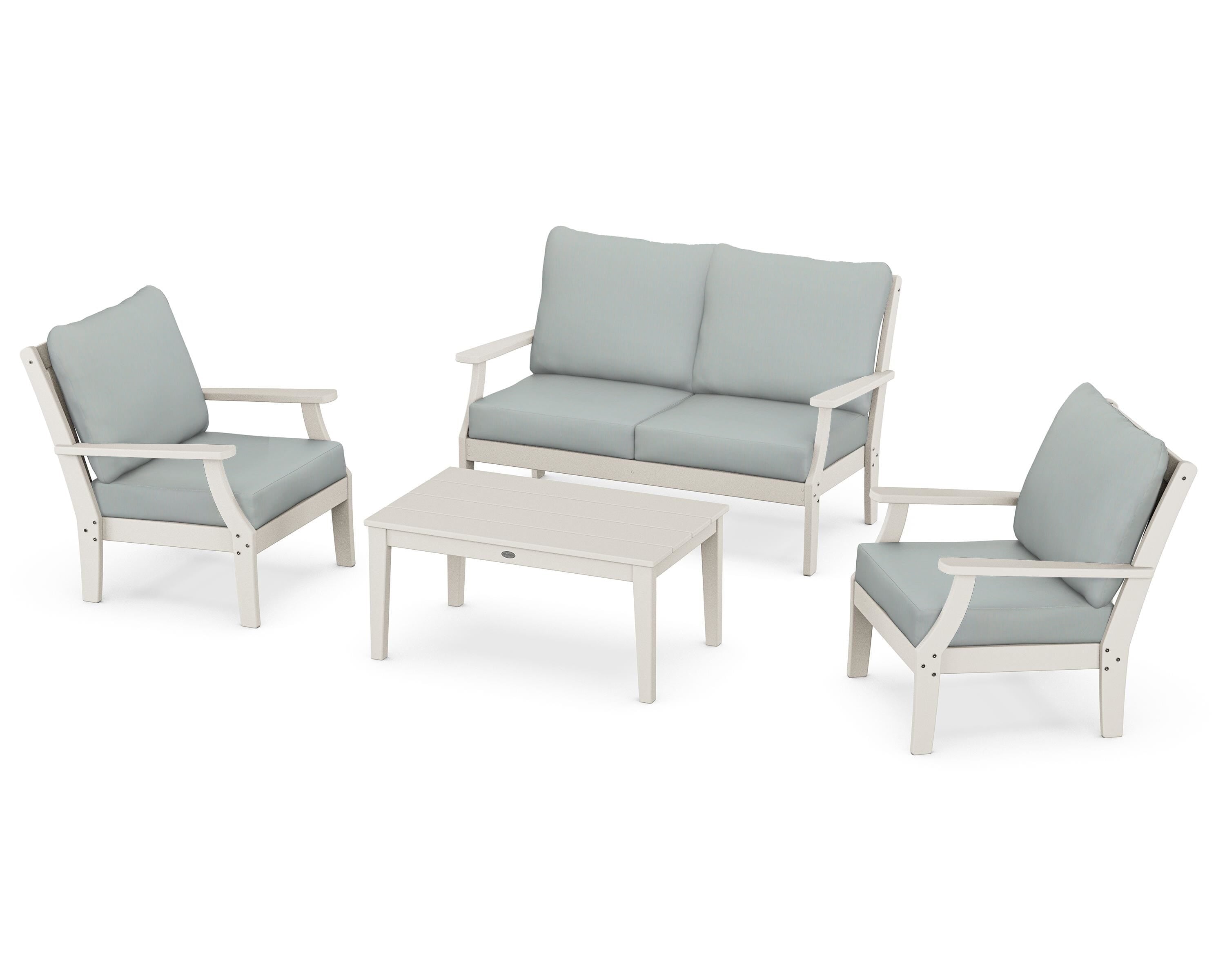 POLYWOOD Braxton 4-Piece Deep Seating Chair Set in Sand / Spa