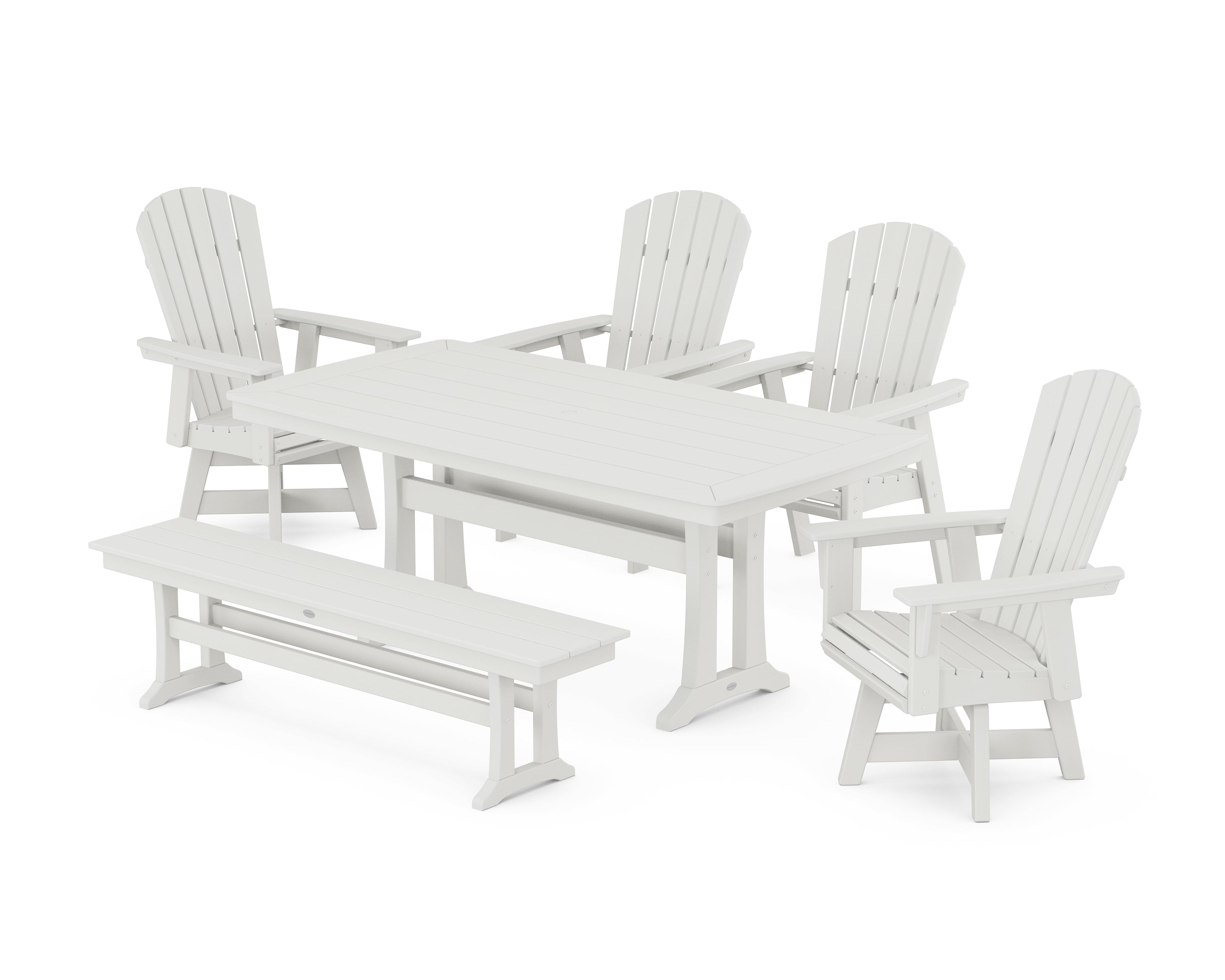 POLYWOOD® Nautical Adirondack Swivel 6-Piece Dining Set with Trestle Legs in Vintage White