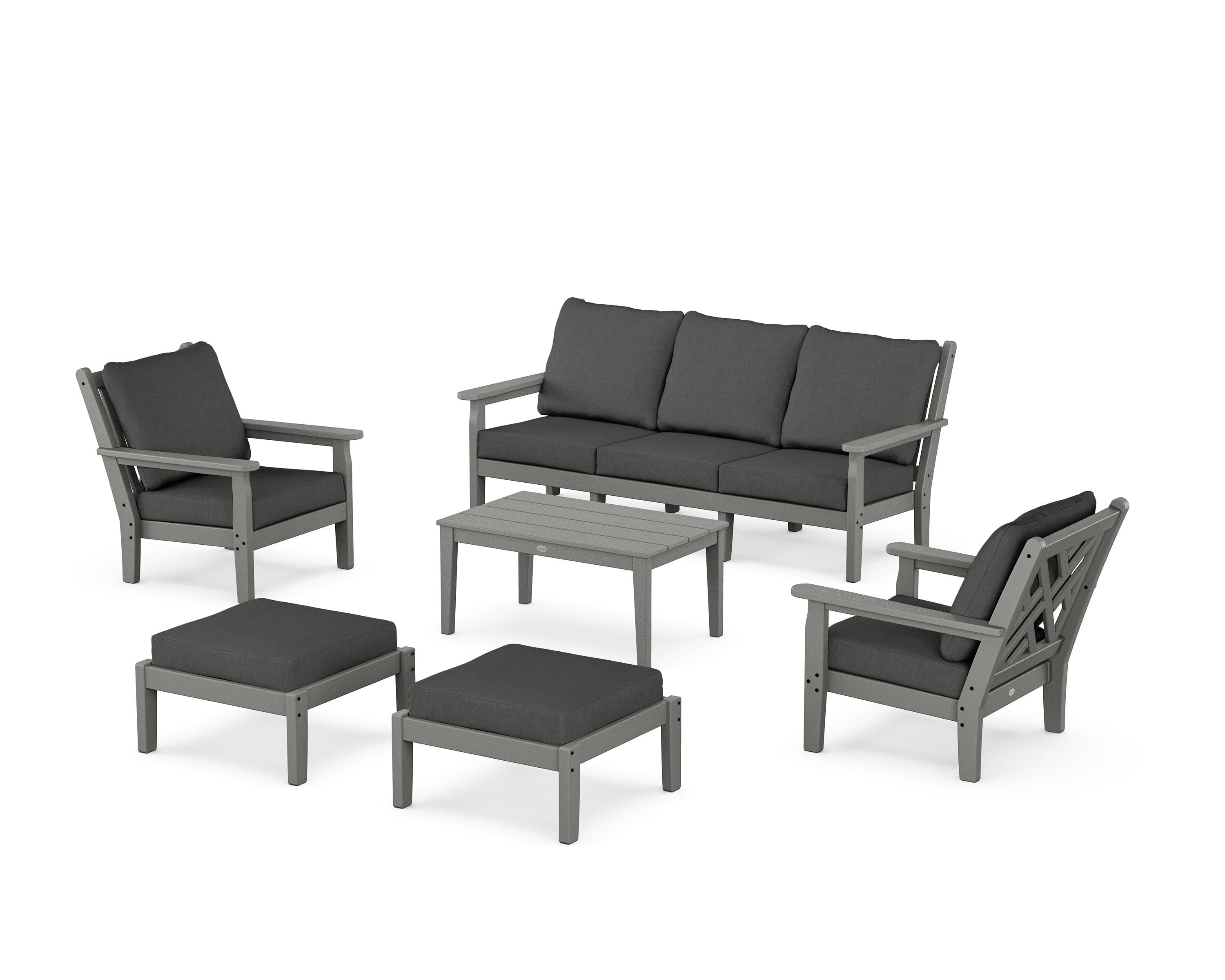POLYWOOD Chippendale 6-Piece Lounge Sofa Set in Slate Grey / Spectrum Carbon