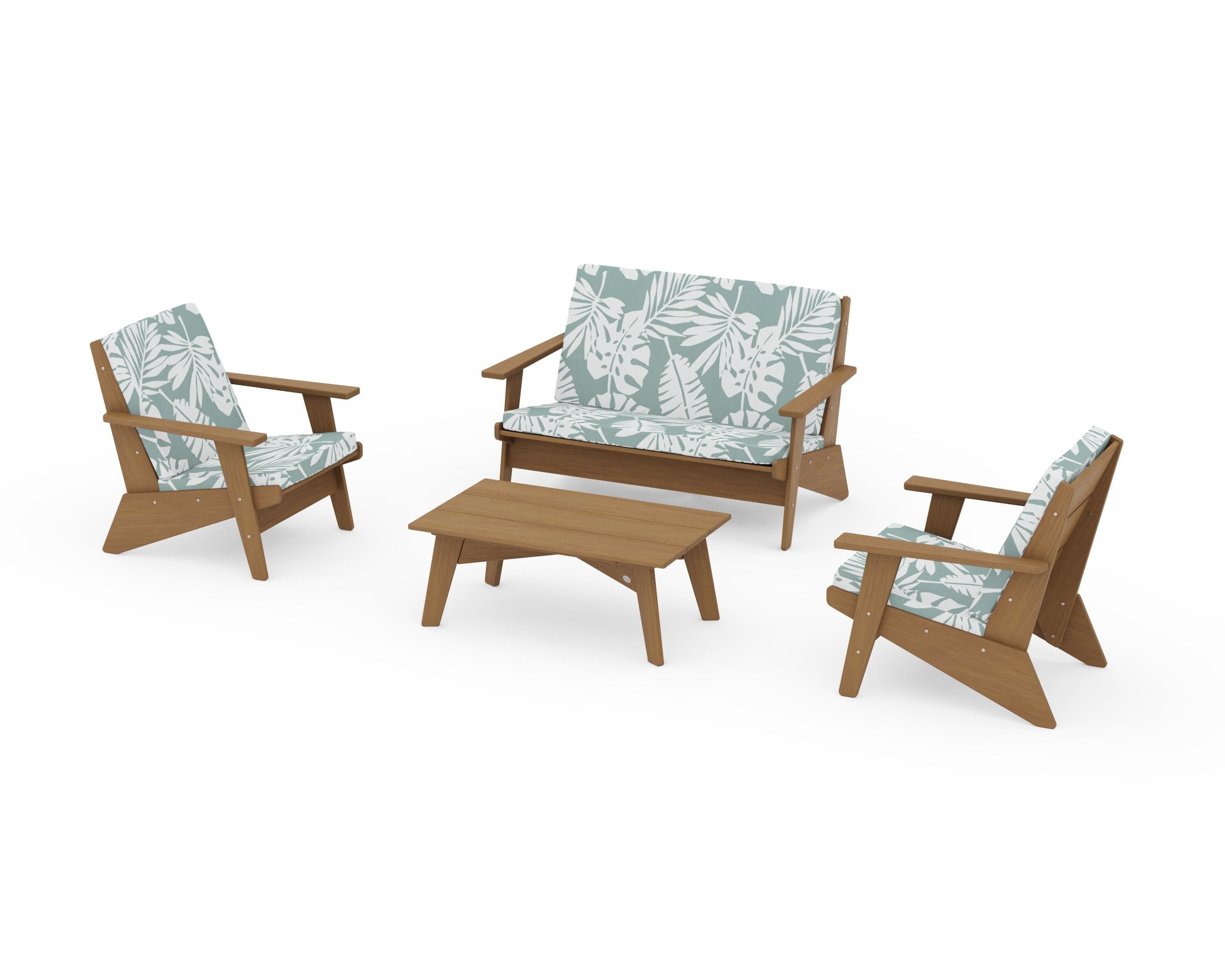POLYWOOD Riviera Modern Lounge 4-Piece Set in Natural / Leaf Glacier Spa