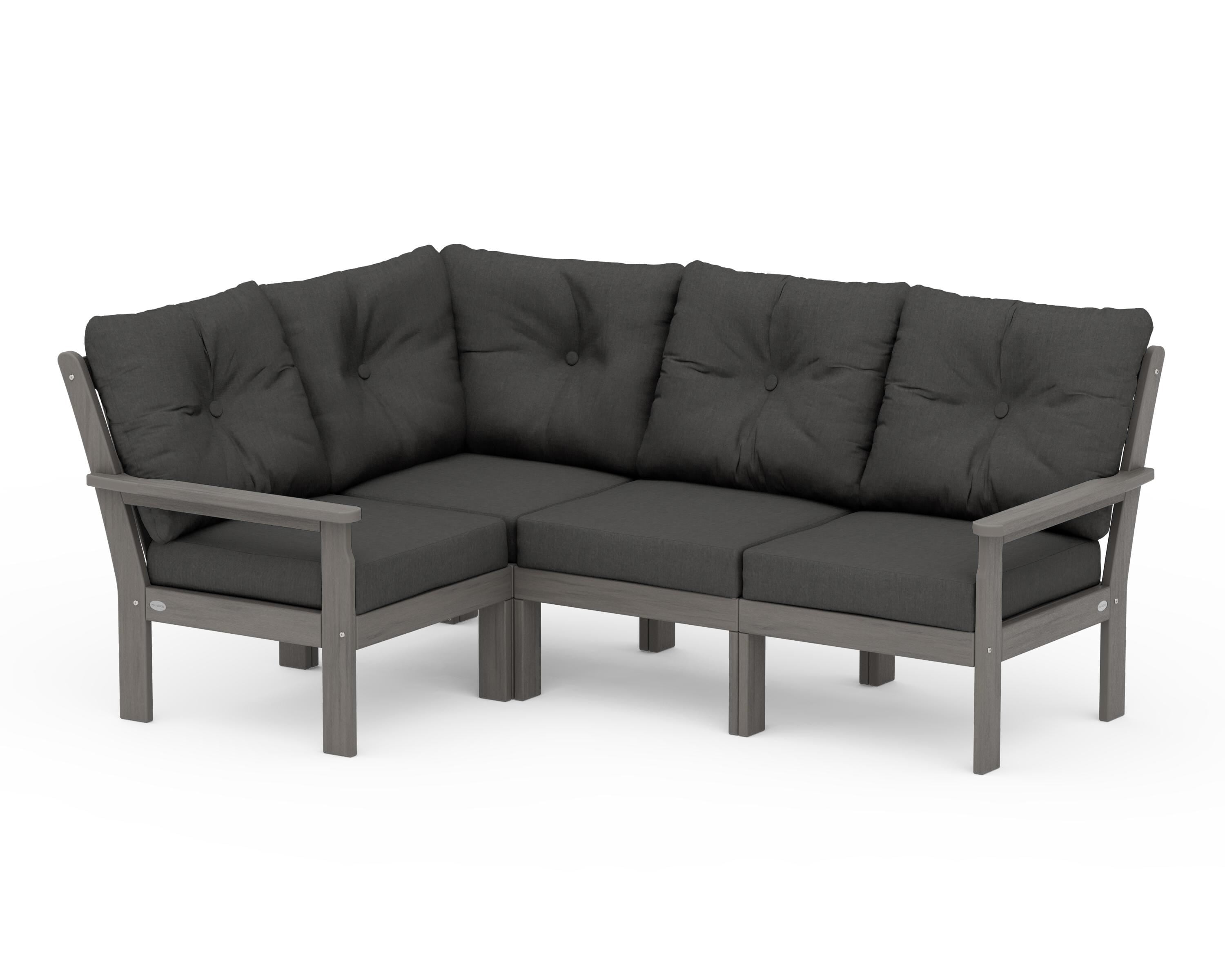 POLYWOOD Vineyard 4-Piece Sectional in Driftwood / Spectrum Carbon