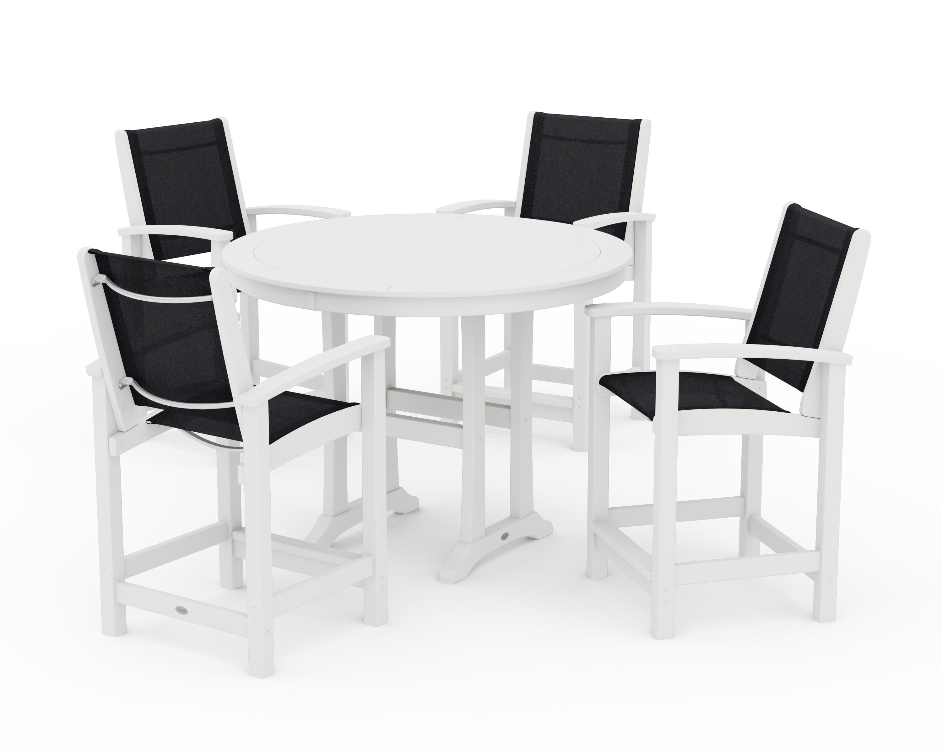 POLYWOOD Coastal 5-Piece Counter Set in White / Black Sling