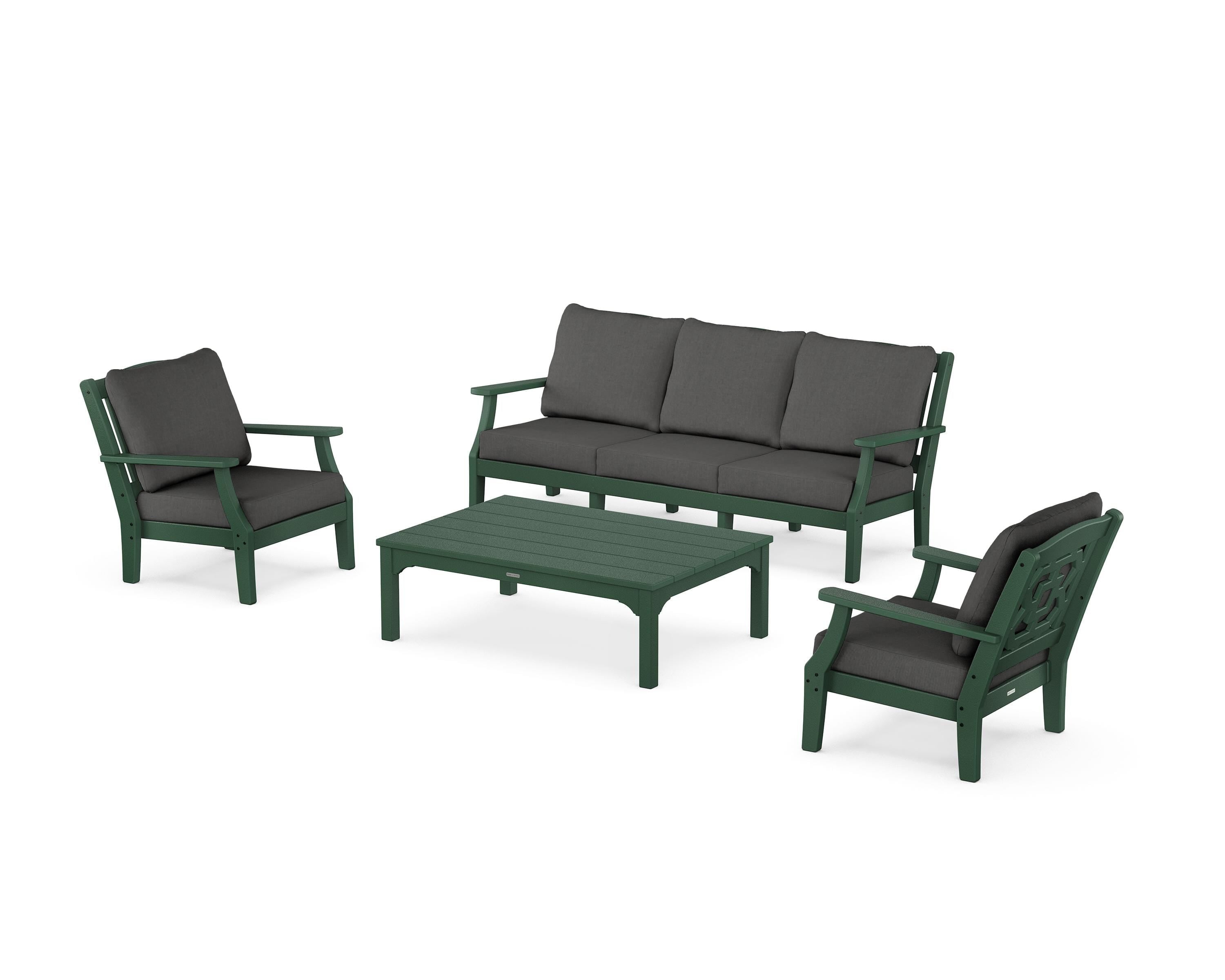 Martha Stewart by POLYWOOD Chinoiserie 4-Piece Deep Seating Set with Sofa in Green / Spectrum Carbon