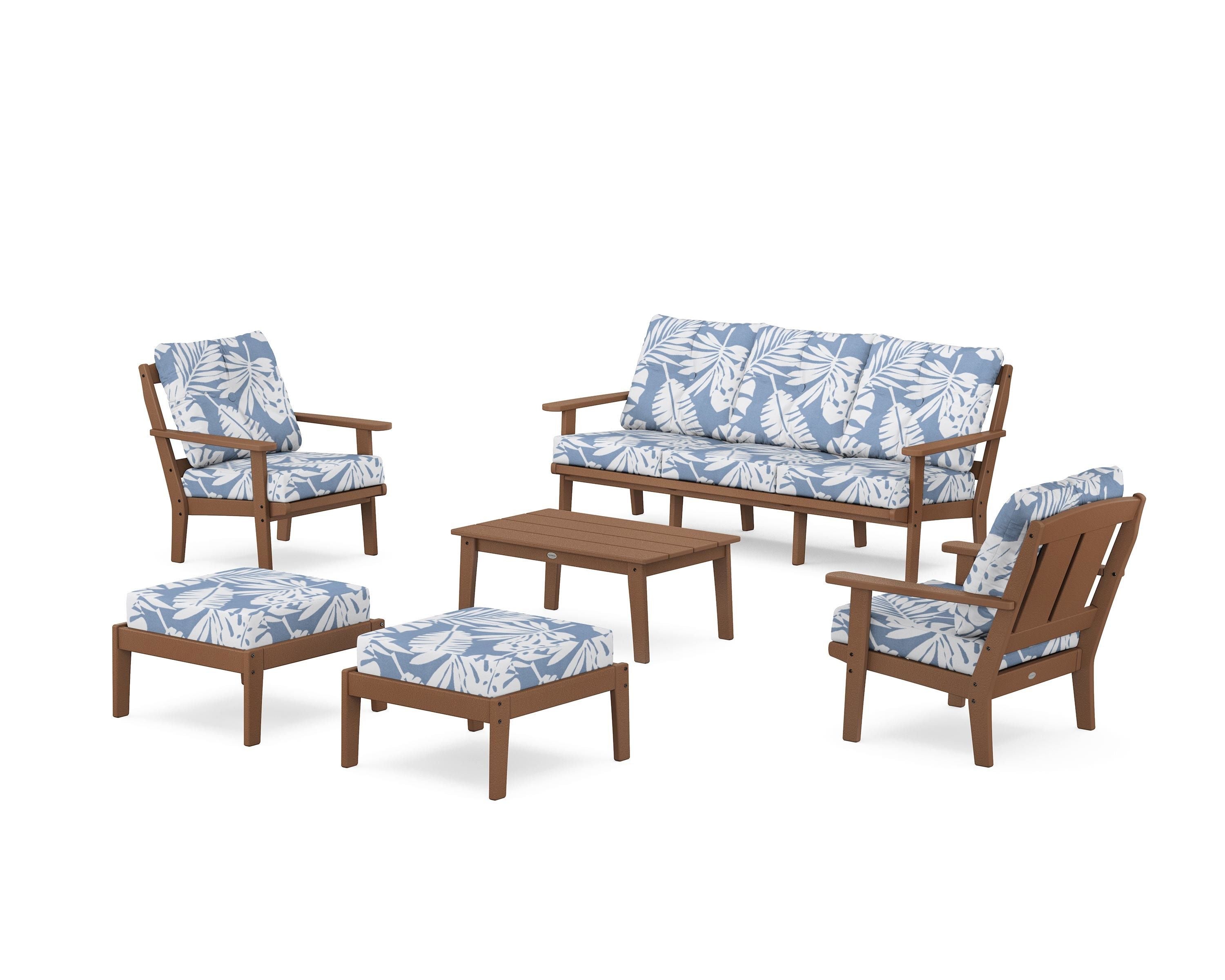 POLYWOOD Mission 6-Piece Lounge Sofa Set in Teak / Leaf Sky Blue