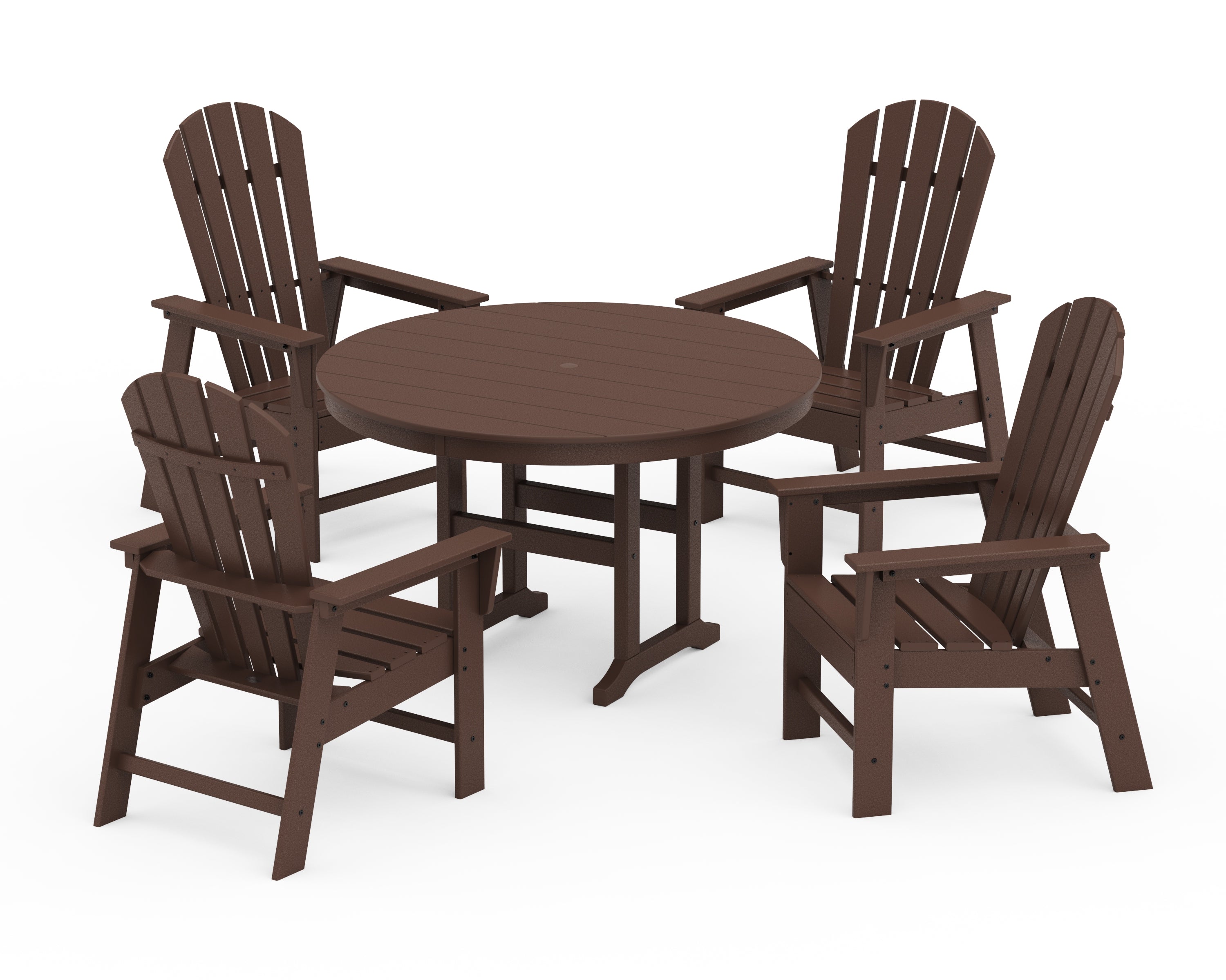 POLYWOOD South Beach 5-Piece Round Farmhouse Dining Set in Mahogany