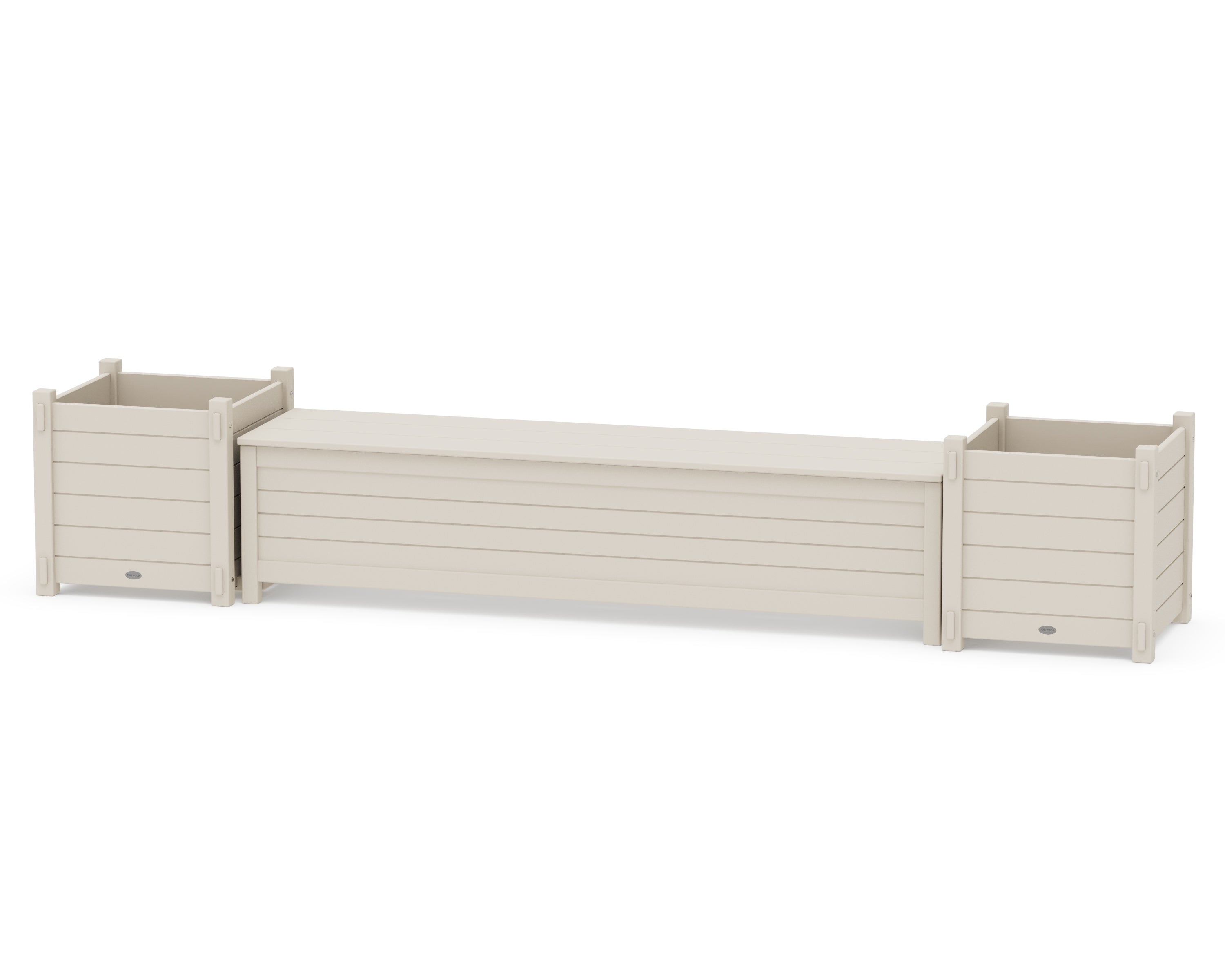 POLYWOOD 72" Nautical Straight Planter Storage Bench Set- Large in Sand
