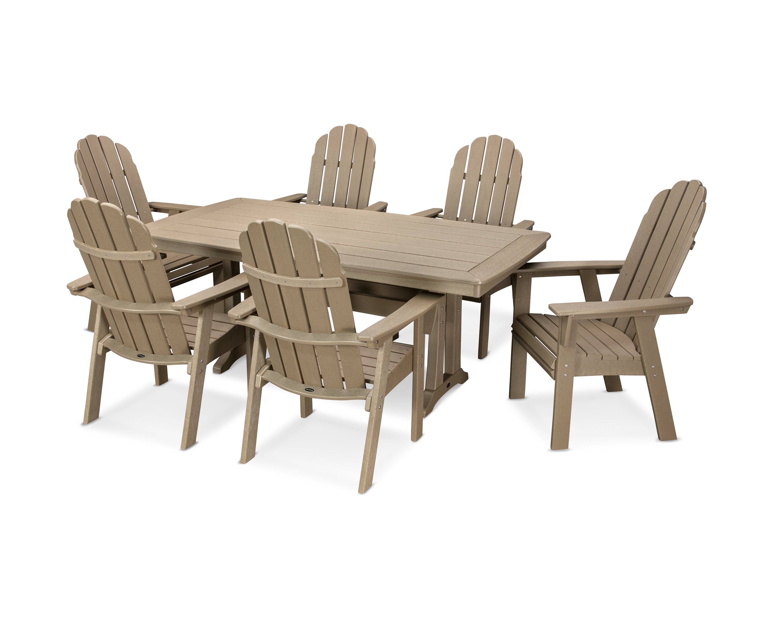 POLYWOOD® Vineyard Curveback Adirondack 7-Piece Dining Set with Trestle Legs in Vintage Sahara