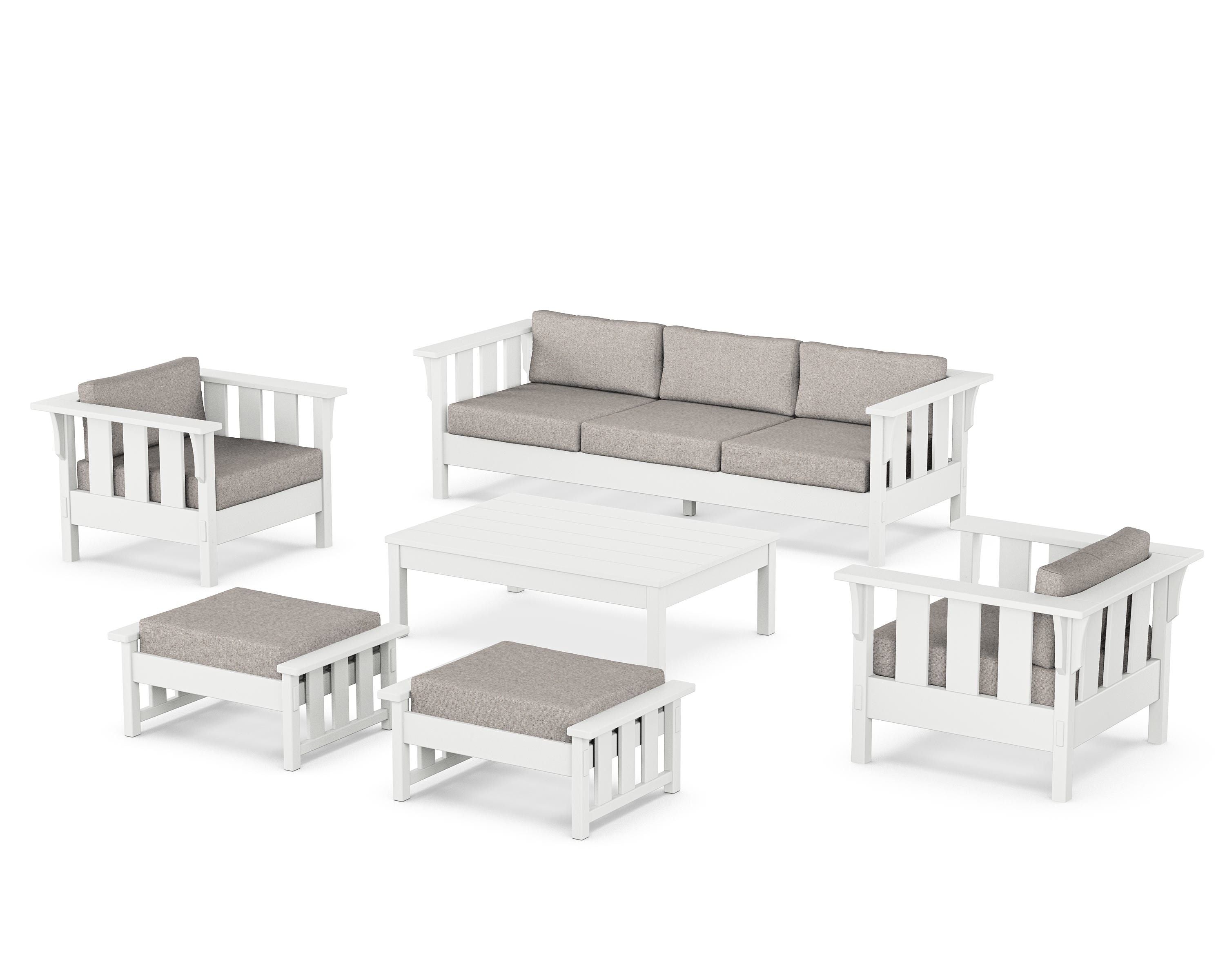 Martha Stewart by POLYWOOD Acadia 6-Piece Lounge Sofa Set in White / Weathered Tweed