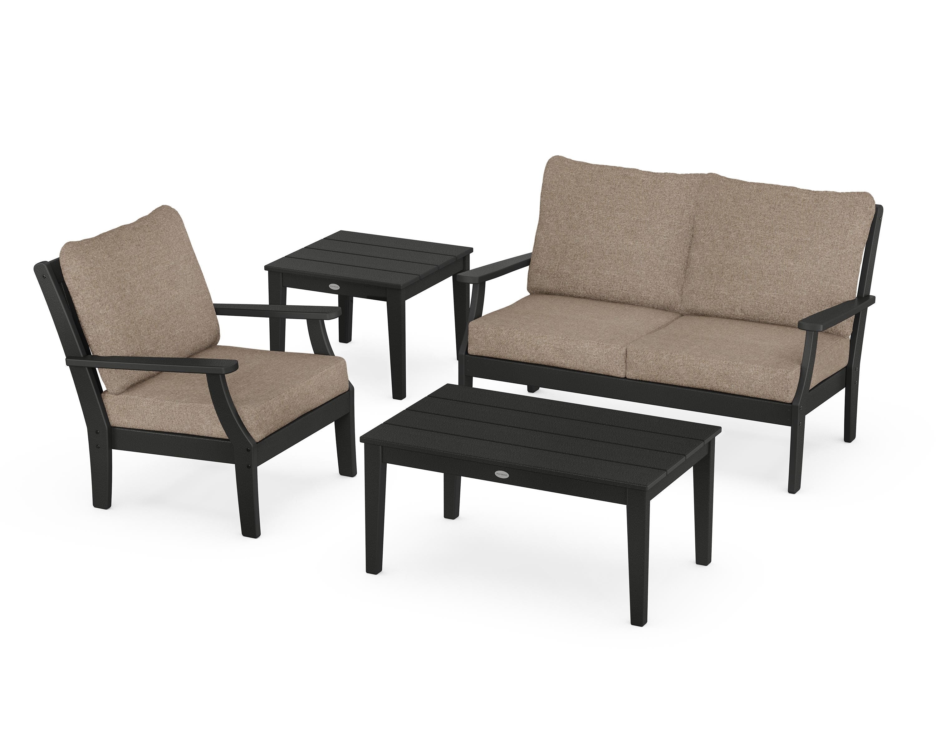 POLYWOOD Braxton 4-Piece Deep Seating Set in Black / Spiced Burlap