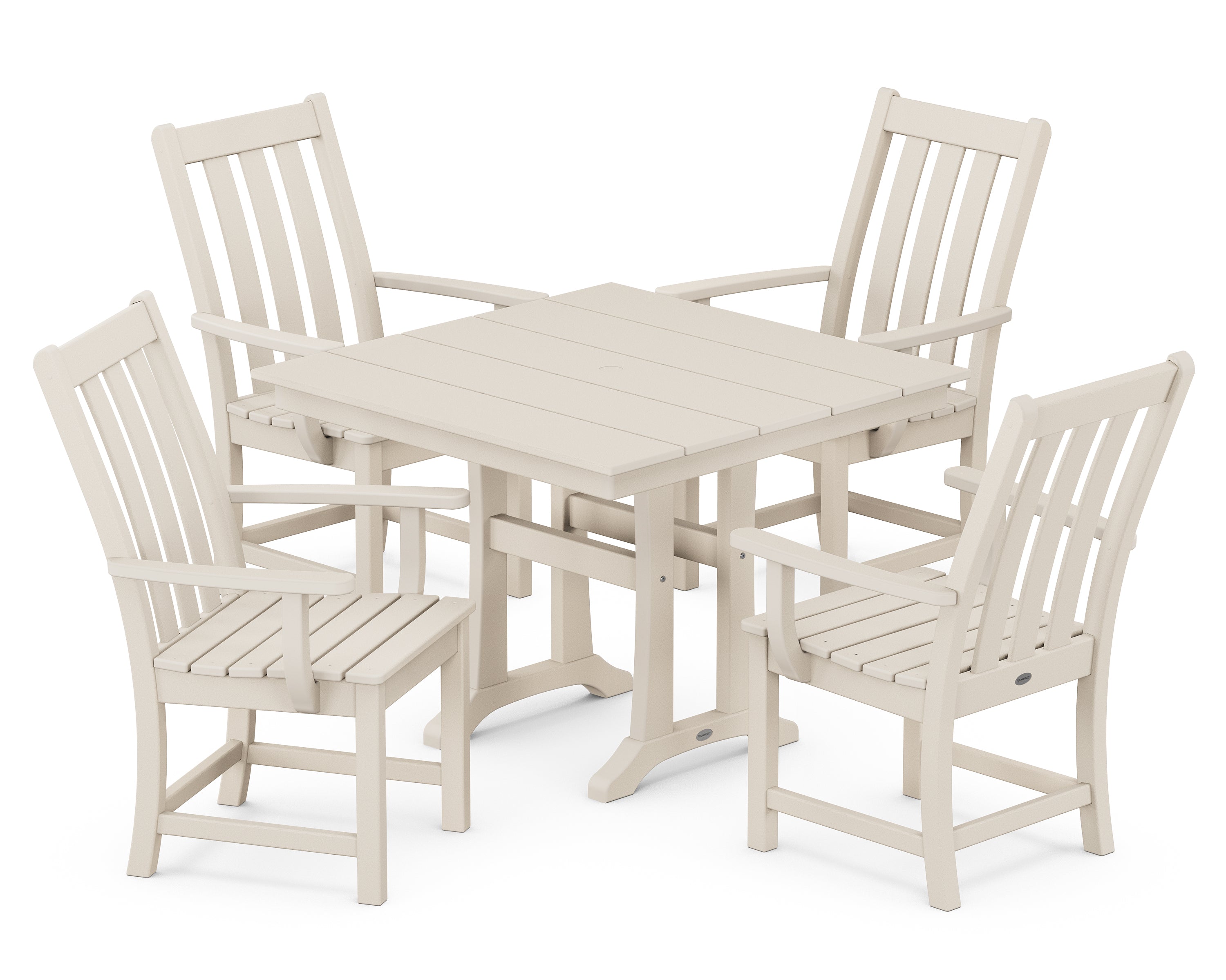 POLYWOOD Vineyard 5-Piece Farmhouse Trestle Arm Chair Dining Set in Sand