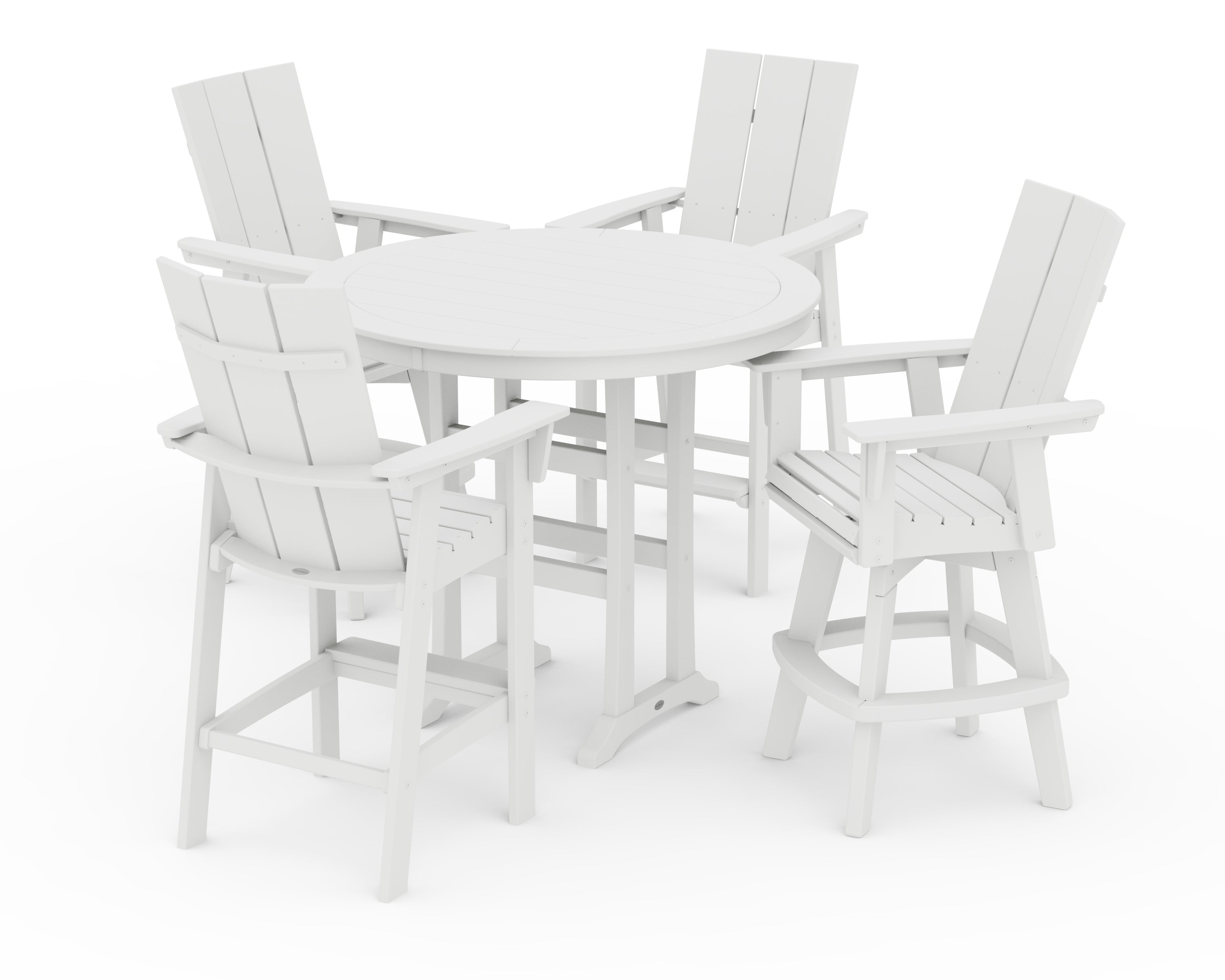 POLYWOOD Modern Adirondack 5-Piece Nautical Trestle Round Bar Set with Swivels in White