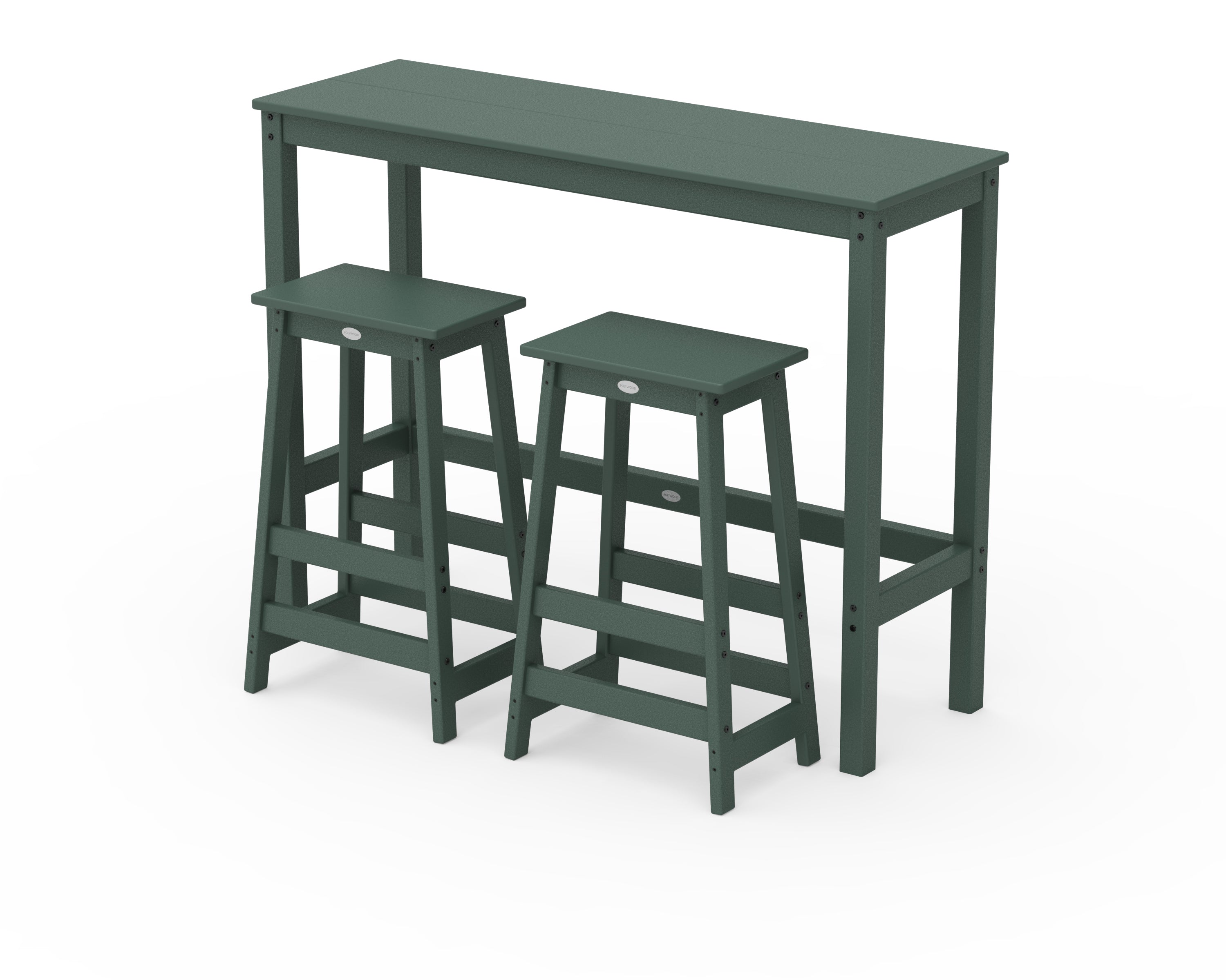 POLYWOOD Modern Studio Stool 3-Piece Bar Balcony Set in Green