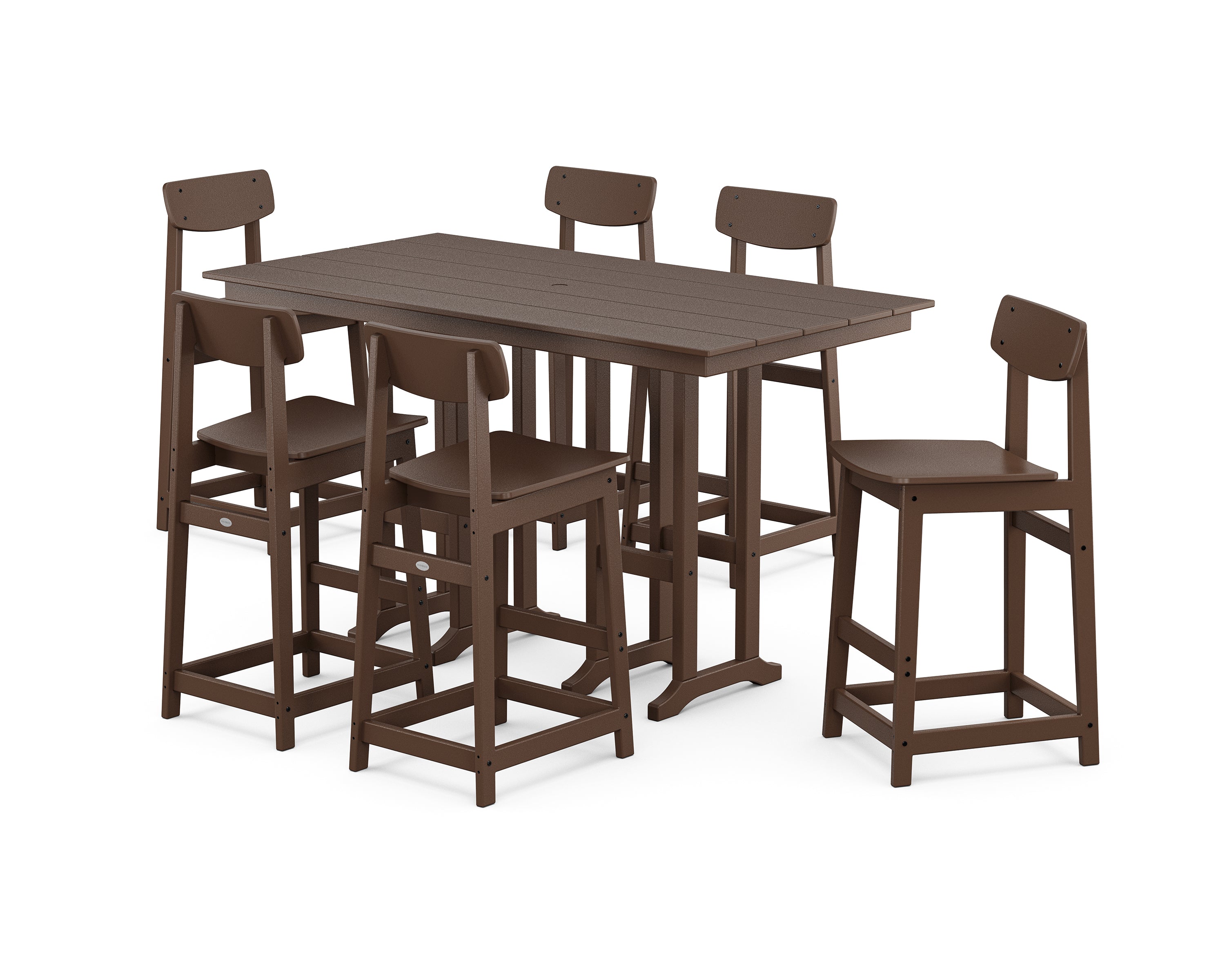 POLYWOOD Modern Studio Urban Bar Chair 7-Piece Set in Mahogany