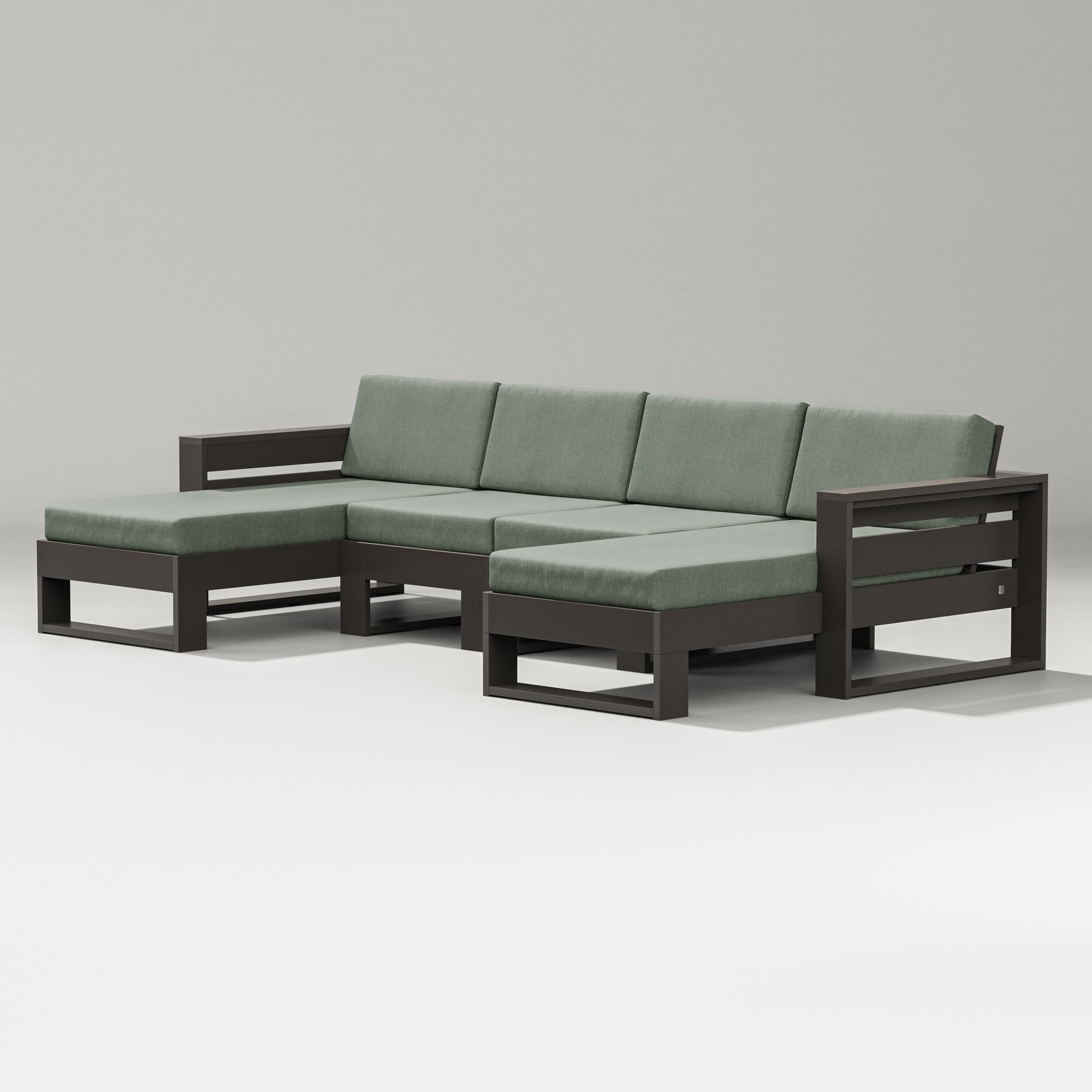 PW Designer Series Latitude Double Chaise Sectional in Vintage Coffee / Cast Sage