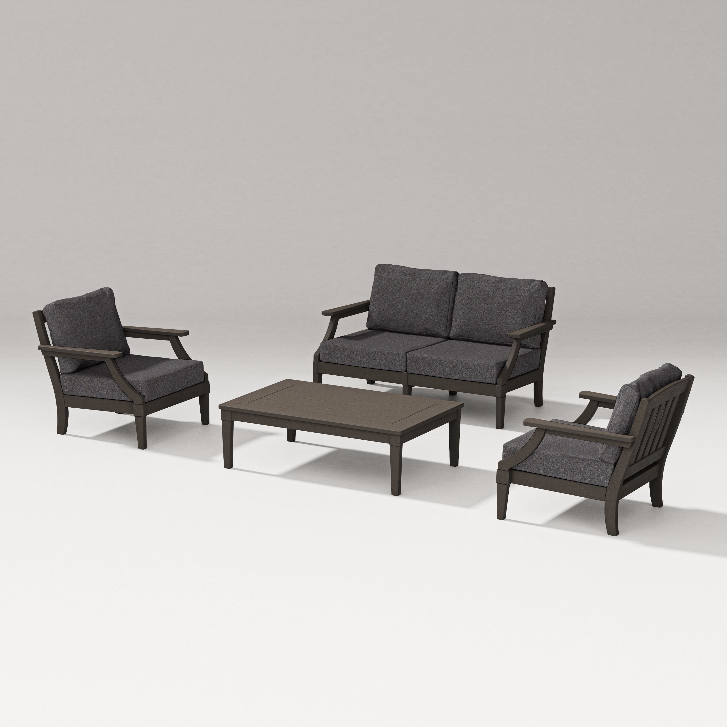 PW Designer Series Estate Lounge 4-Piece Loveseat Set in Vintage Coffee / Ash Charcoal