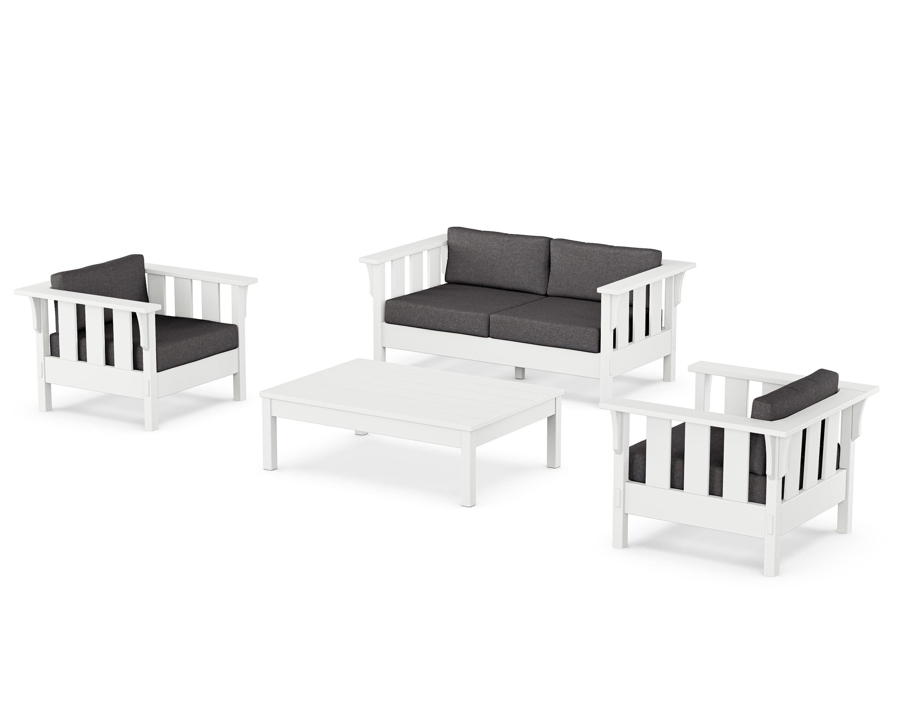 Martha Stewart by POLYWOOD Acadia 4-Piece Deep Seating Set with Loveseat in White / Ash Charcoal