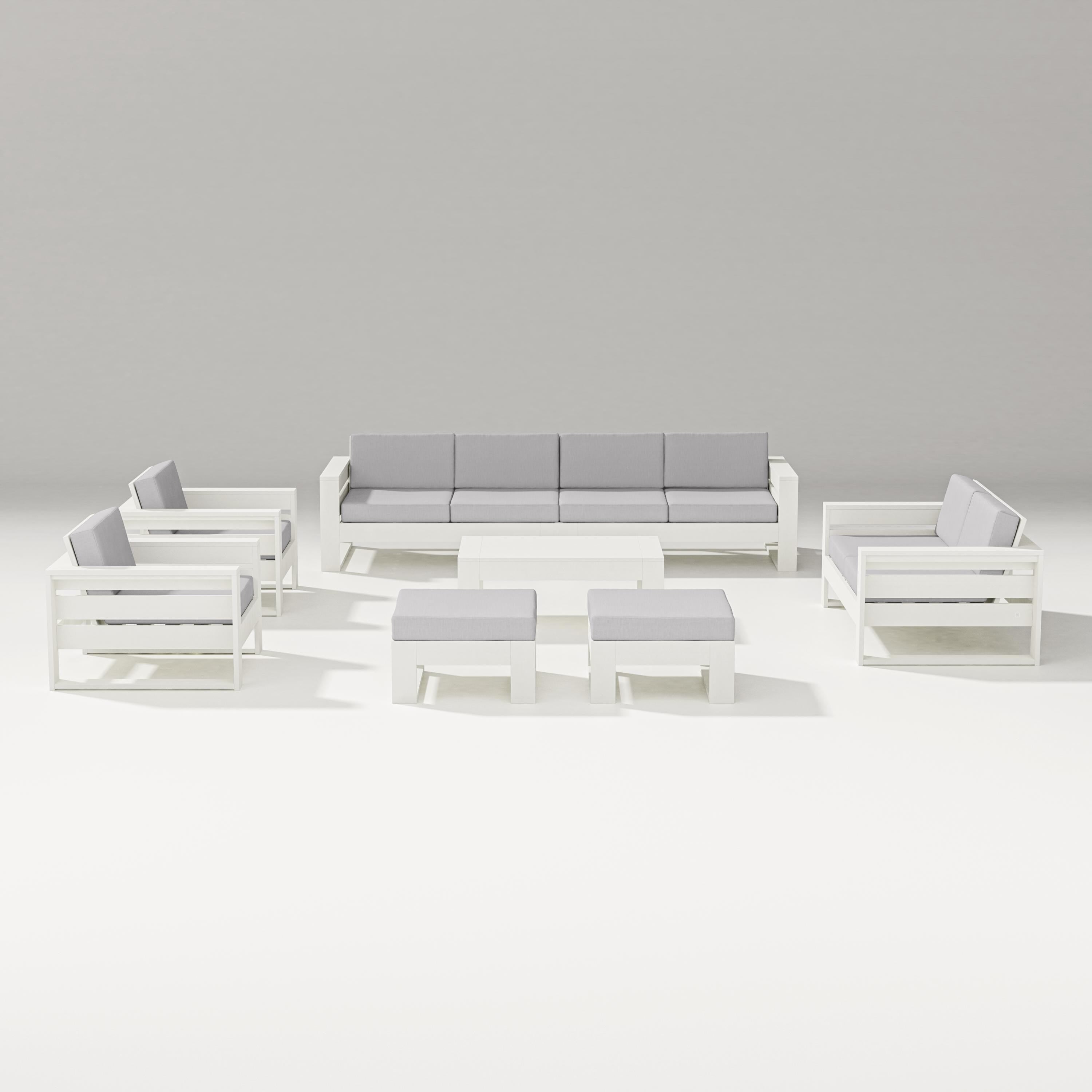 PW Designer Series Latitude 8-Piece Lounge Sofa Set in Vintage White / Granite