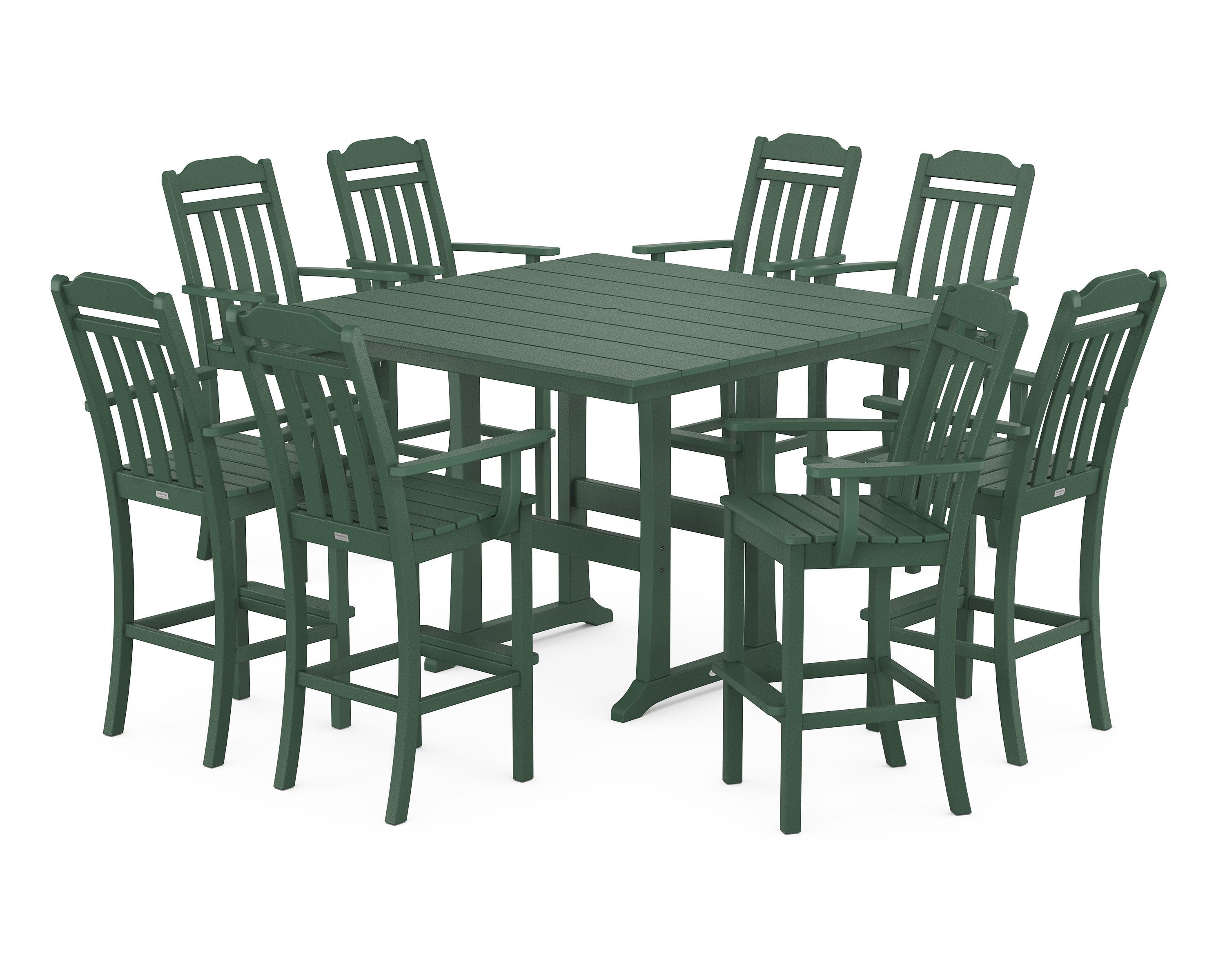 POLYWOOD Country Living 9-Piece Farmhouse Bar Set with Trestle Legs in Green