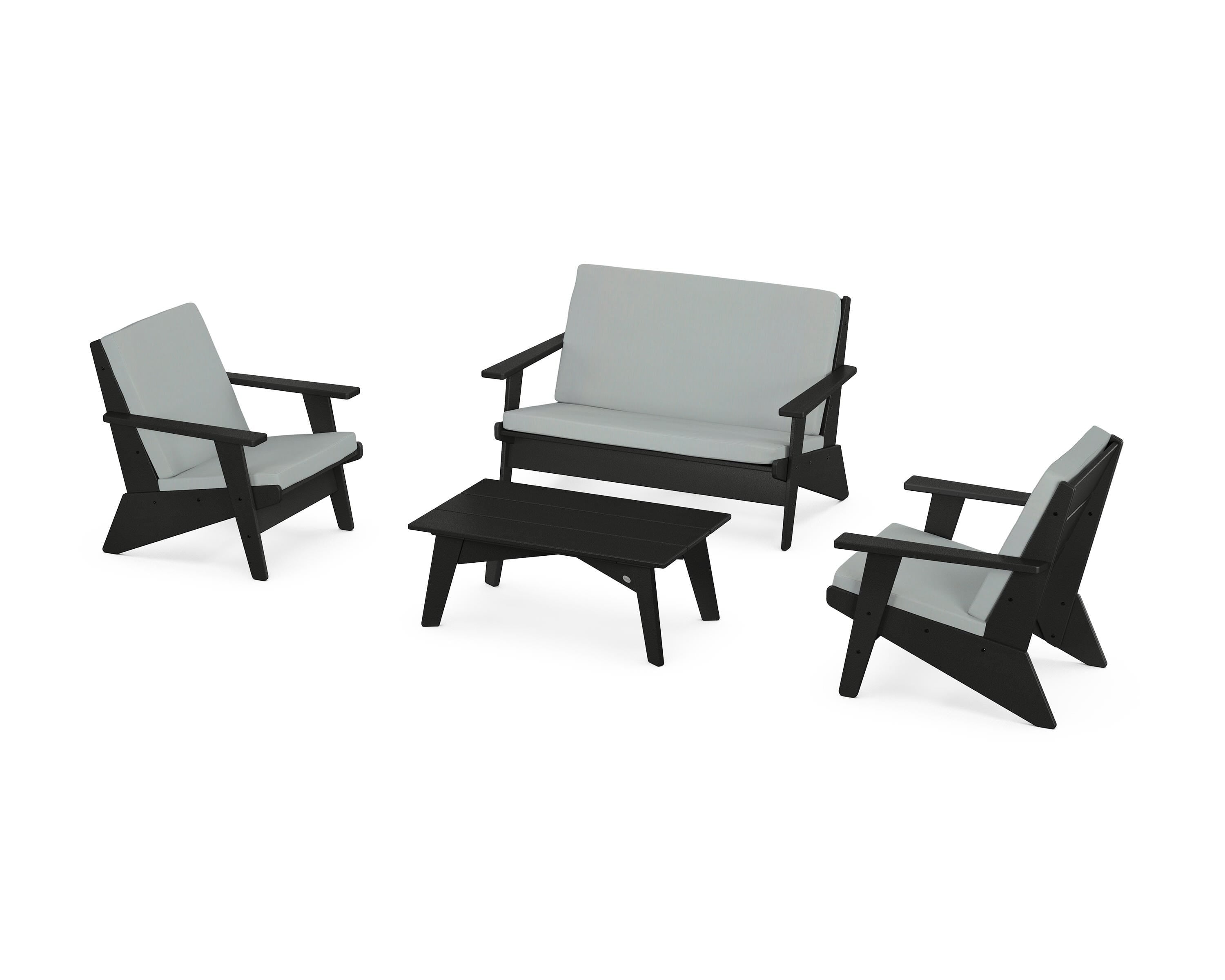 POLYWOOD Riviera Modern Lounge 4-Piece Set in Black / Spa