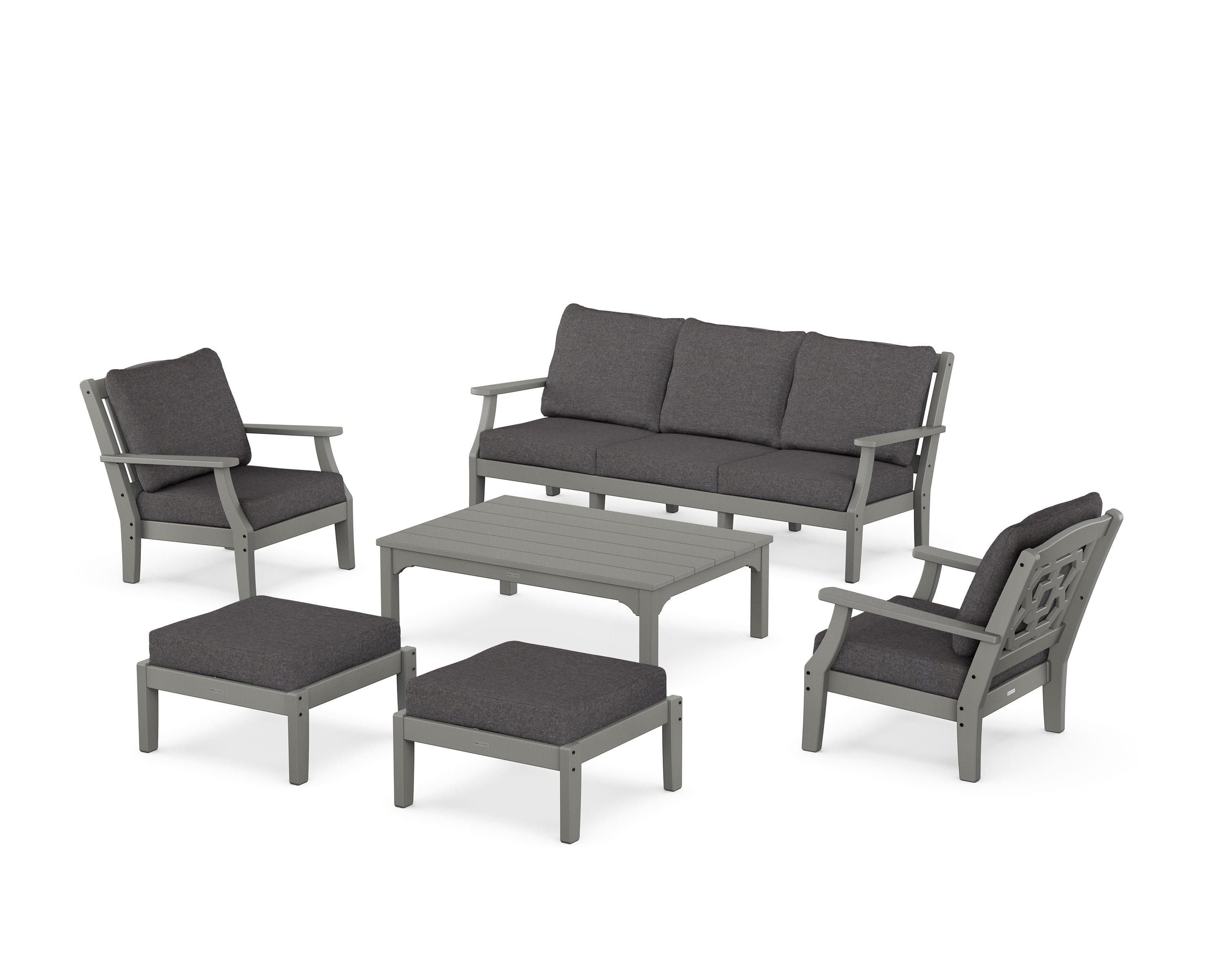 Martha Stewart by POLYWOOD Chinoiserie 6-Piece Lounge Sofa Set in Slate Grey / Ash Charcoal